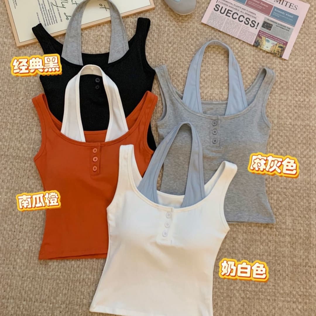 한 부서 회색 페이크 레이어드 u 칼라 작은 슬링 조끼 여성 여름 아름다운 아름다운 고급 센스 민소매 인사이드 잡아라. 의류 이미지 5