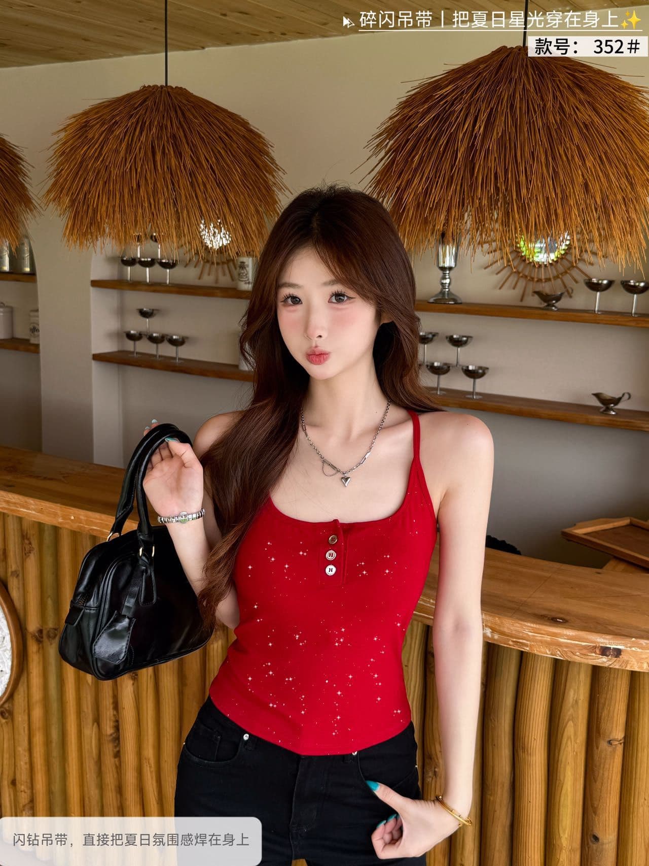 한 부서 민소매 섹시함 인사이드 가져 가라. 나만의 것을 가져와 라. 별빛 필터 깨진 플래시 슬립 분위기 센스 단추 캐미솔 벨트 가슴 패드 상세 이미지 5