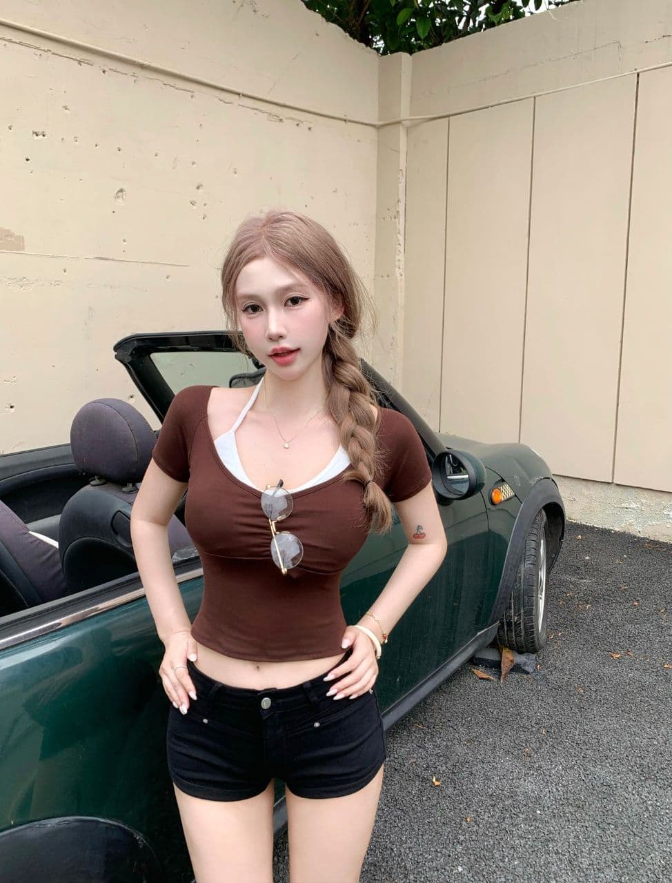 디자인 센스 배색 페이크 레이어드 니트 반팔 티셔츠 주름 핫걸 허리 수축 슬림해 보이는 인사이드 가져 가라. 만나는 맨위 상세 이미지 19