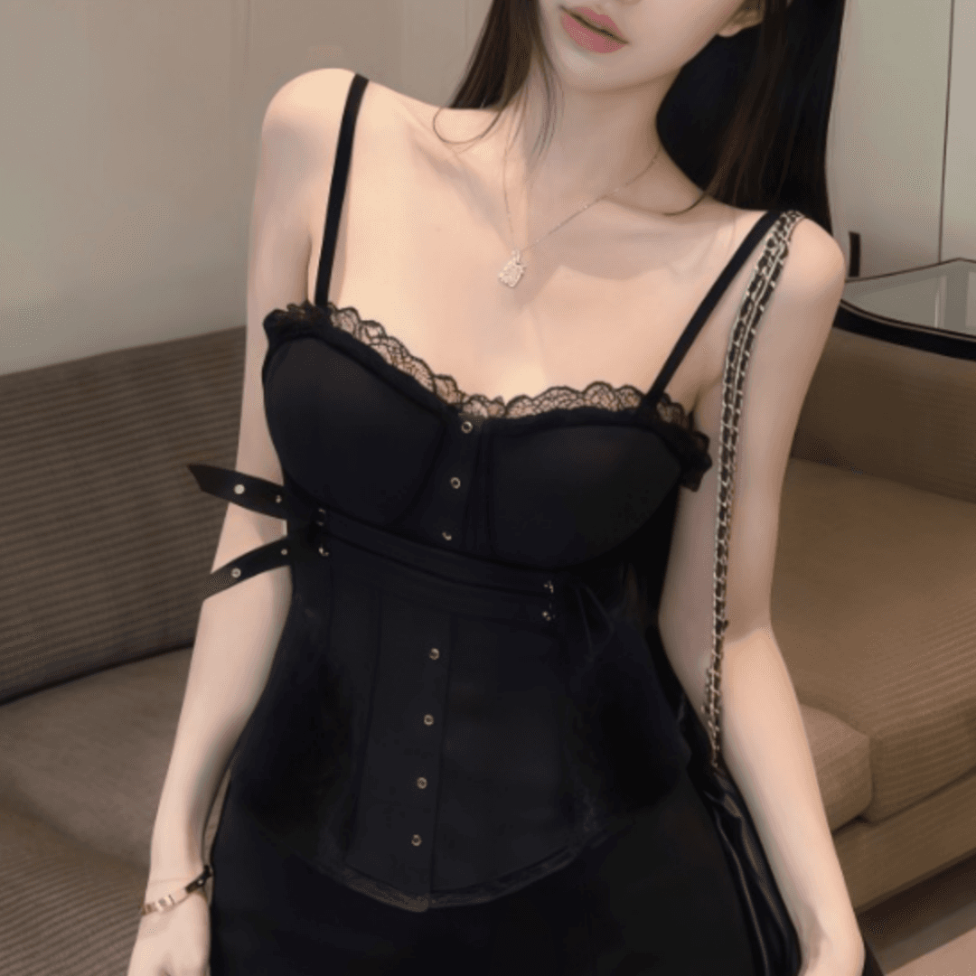레이스 조각 페이크 레이어드 캐미솔 여름 태국 사람 스타일 핫걸 오프숄더 생선뼈 튜브탑 켜기 벨트 가슴 패드 이미지 2
