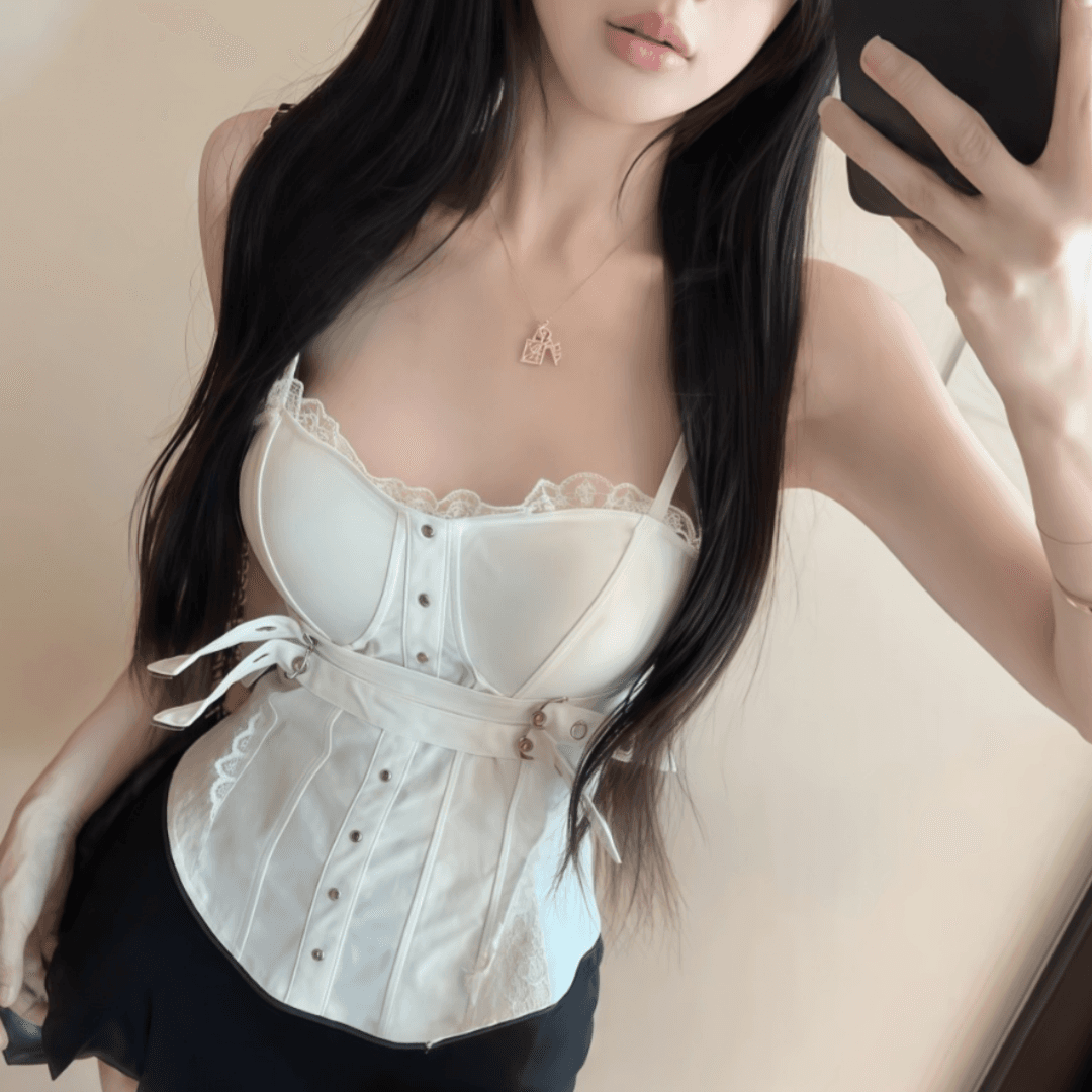 레이스 조각 페이크 레이어드 캐미솔 여름 태국 사람 스타일 핫걸 오프숄더 생선뼈 튜브탑 켜기 벨트 가슴 패드 이미지 3