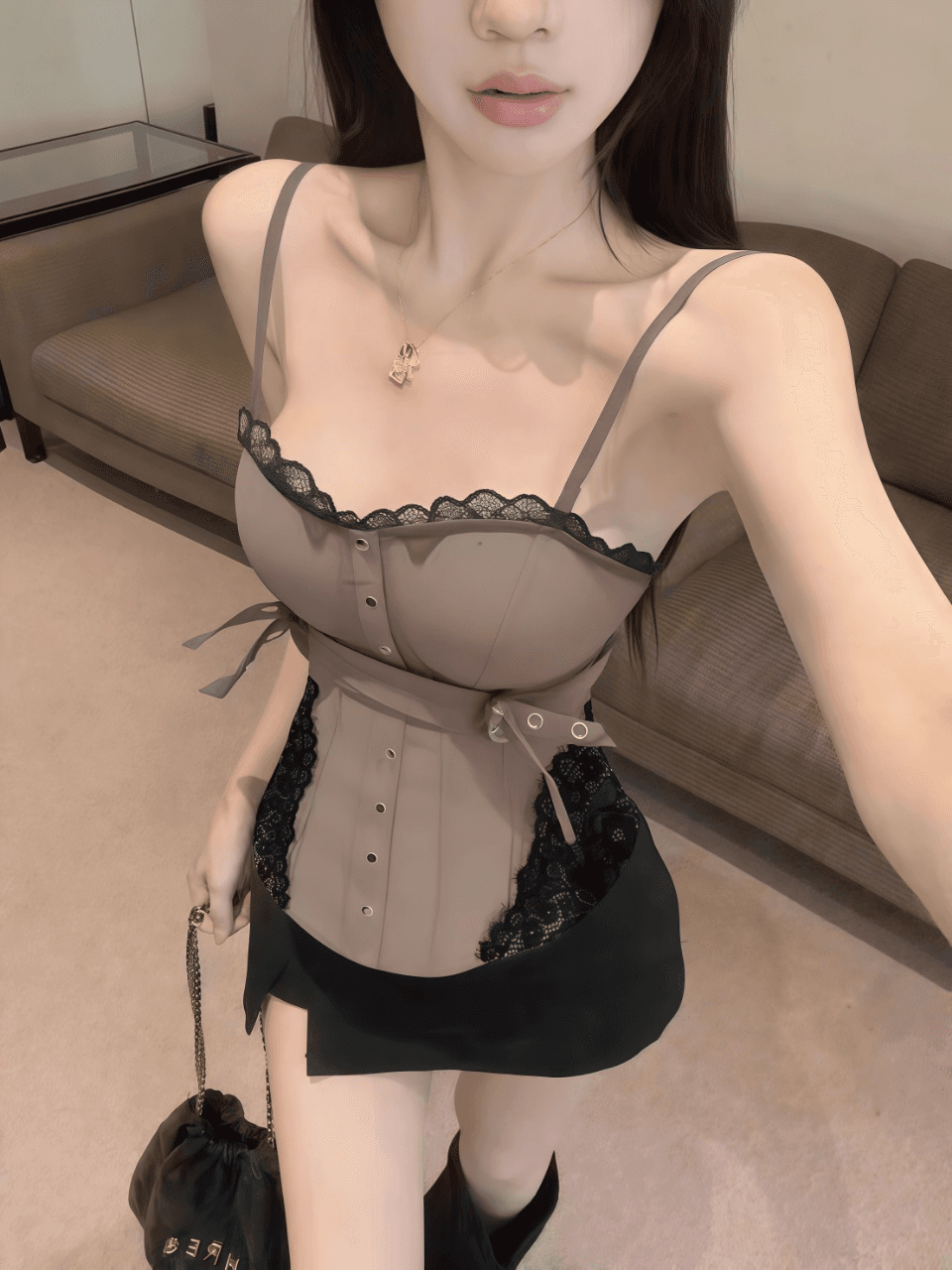 레이스 조각 페이크 레이어드 캐미솔 여름 태국 사람 스타일 핫걸 오프숄더 생선뼈 튜브탑 켜기 벨트 가슴 패드 상세 이미지 5