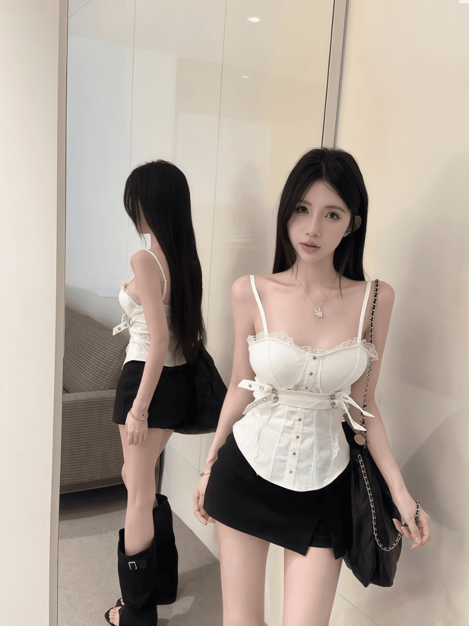 레이스 조각 페이크 레이어드 캐미솔 여름 태국 사람 스타일 핫걸 오프숄더 생선뼈 튜브탑 켜기 벨트 가슴 패드 상세 이미지 8