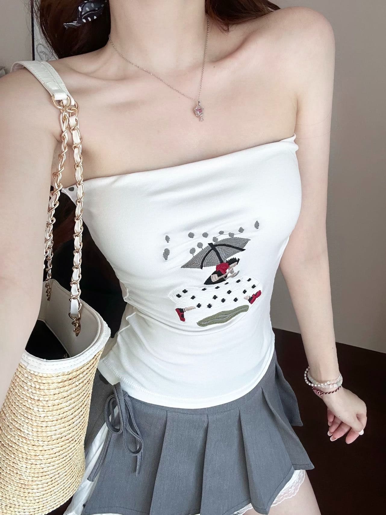 한 부서 핫걸 바람 프린트 한 단어 와이 작은 조끼 여성 여름 새로운 벨트 가슴 패드 경기 넥타이 패션 민소매 맨위 상세 이미지 20