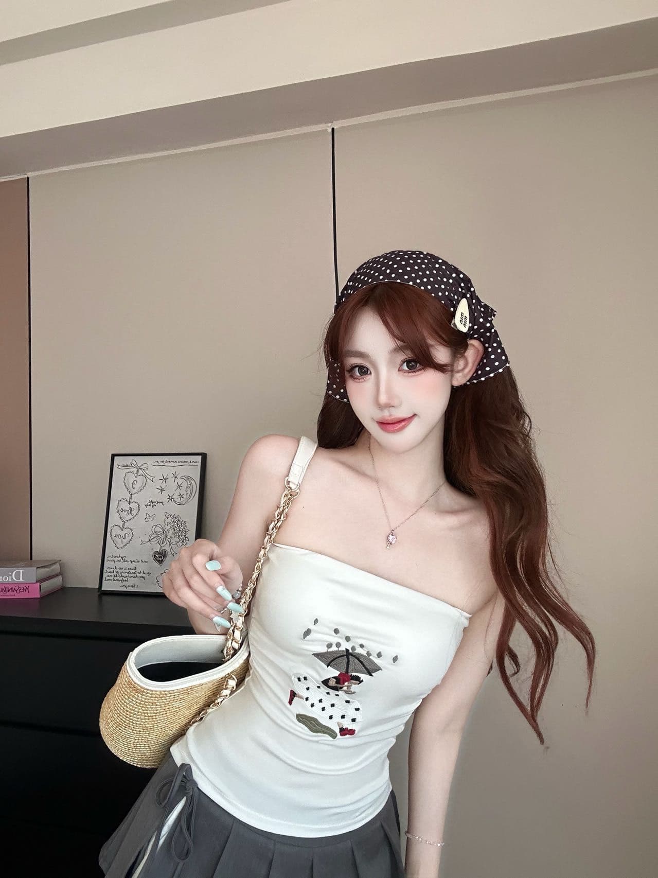 한 부서 핫걸 바람 프린트 한 단어 와이 작은 조끼 여성 여름 새로운 벨트 가슴 패드 경기 넥타이 패션 민소매 맨위 상세 이미지 25