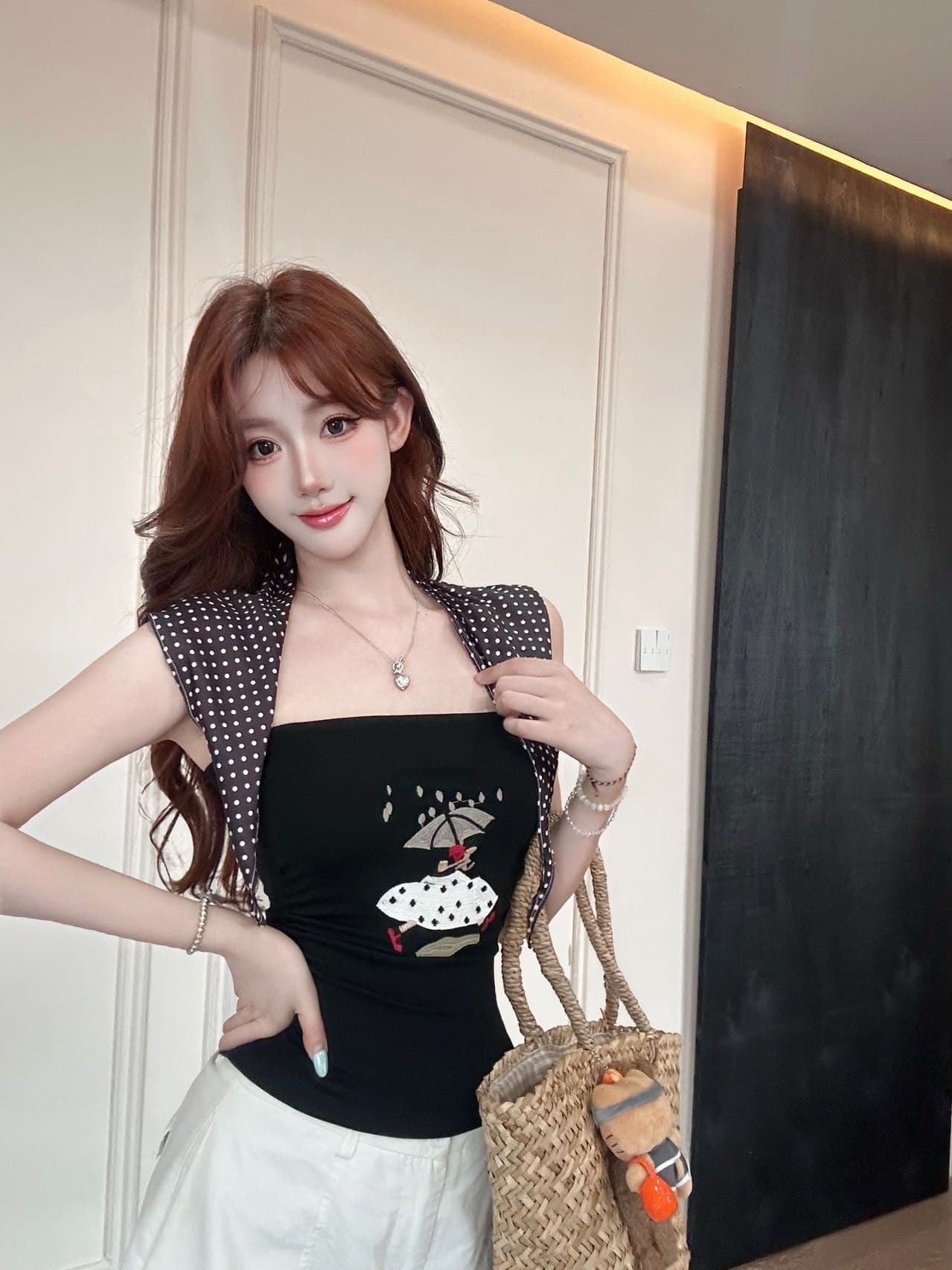 한 부서 핫걸 바람 프린트 한 단어 와이 작은 조끼 여성 여름 새로운 벨트 가슴 패드 경기 넥타이 패션 민소매 맨위 상세 이미지 26