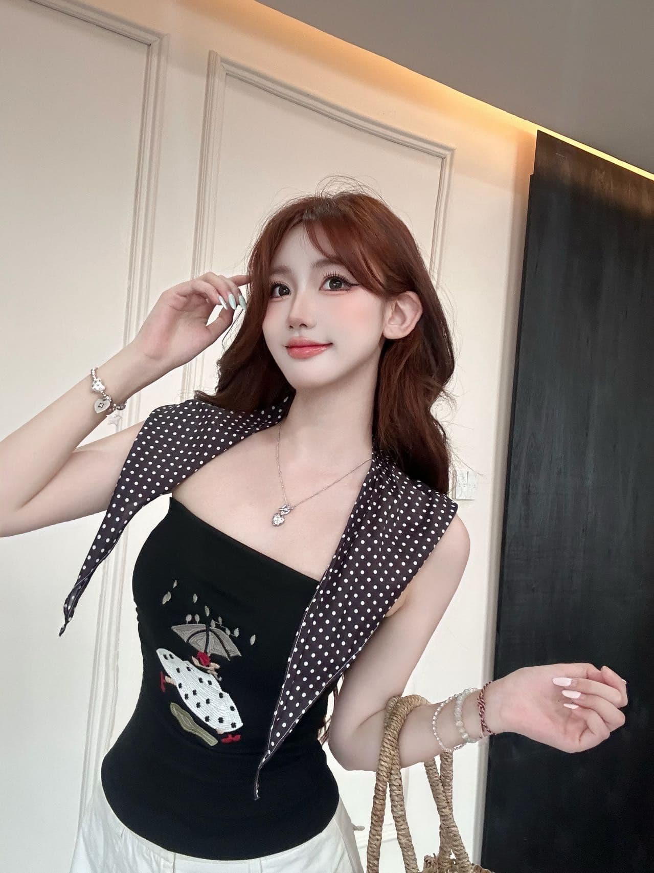 한 부서 핫걸 바람 프린트 한 단어 와이 작은 조끼 여성 여름 새로운 벨트 가슴 패드 경기 넥타이 패션 민소매 맨위 상세 이미지 27