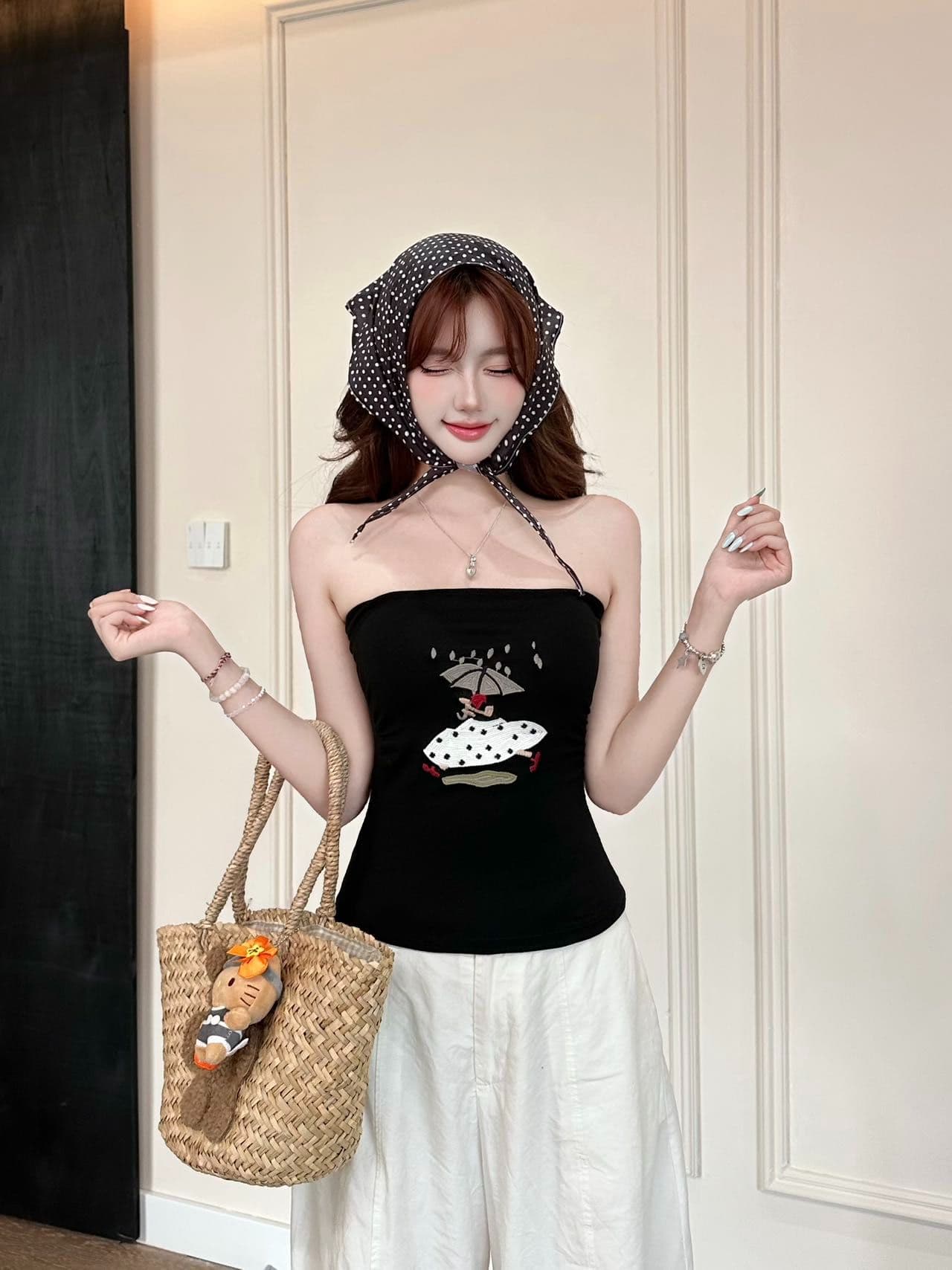 한 부서 핫걸 바람 프린트 한 단어 와이 작은 조끼 여성 여름 새로운 벨트 가슴 패드 경기 넥타이 패션 민소매 맨위 상세 이미지 29