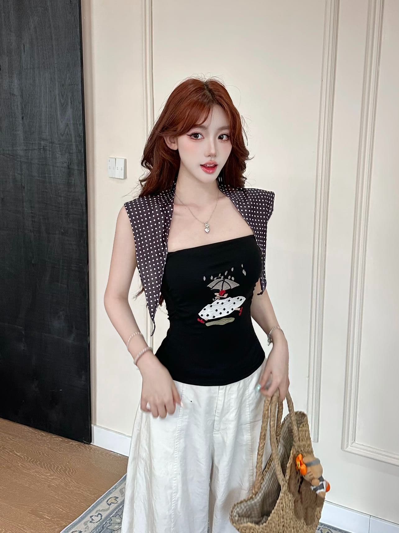 한 부서 핫걸 바람 프린트 한 단어 와이 작은 조끼 여성 여름 새로운 벨트 가슴 패드 경기 넥타이 패션 민소매 맨위 상세 이미지 34