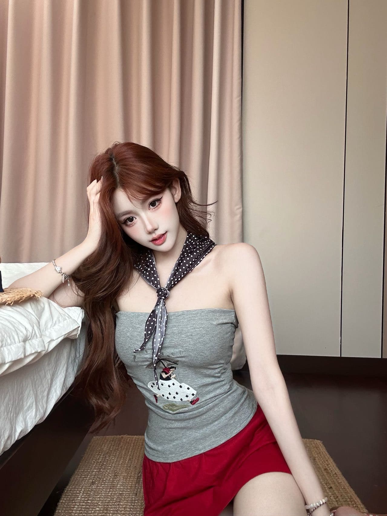 한 부서 핫걸 바람 프린트 한 단어 와이 작은 조끼 여성 여름 새로운 벨트 가슴 패드 경기 넥타이 패션 민소매 맨위 상세 이미지 37