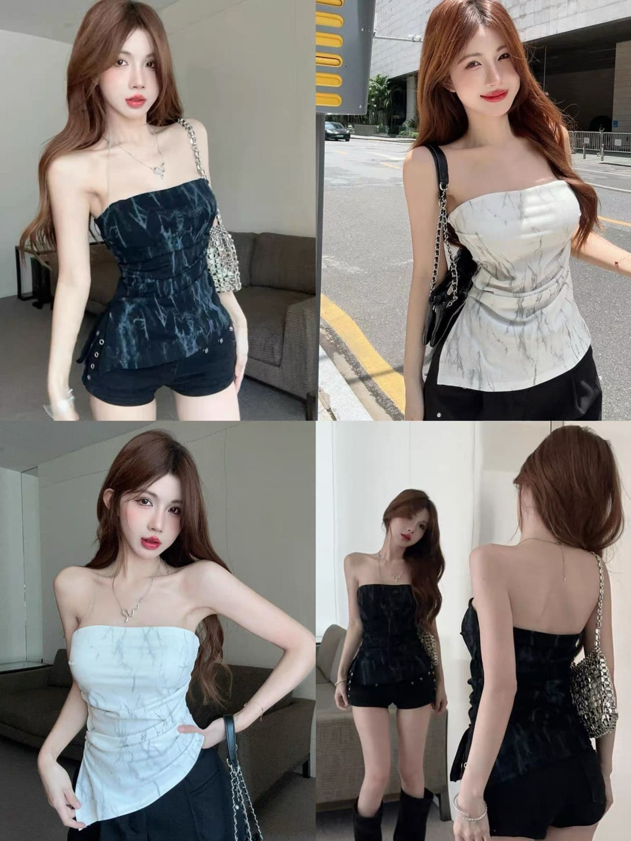 불규칙 트임 캐미솔 여름 태국 사람 스타일 작은 대중 달콤한 핫걸 오프숄더 튜브탑 맨위 포장 가슴 외출용 상세 이미지 11