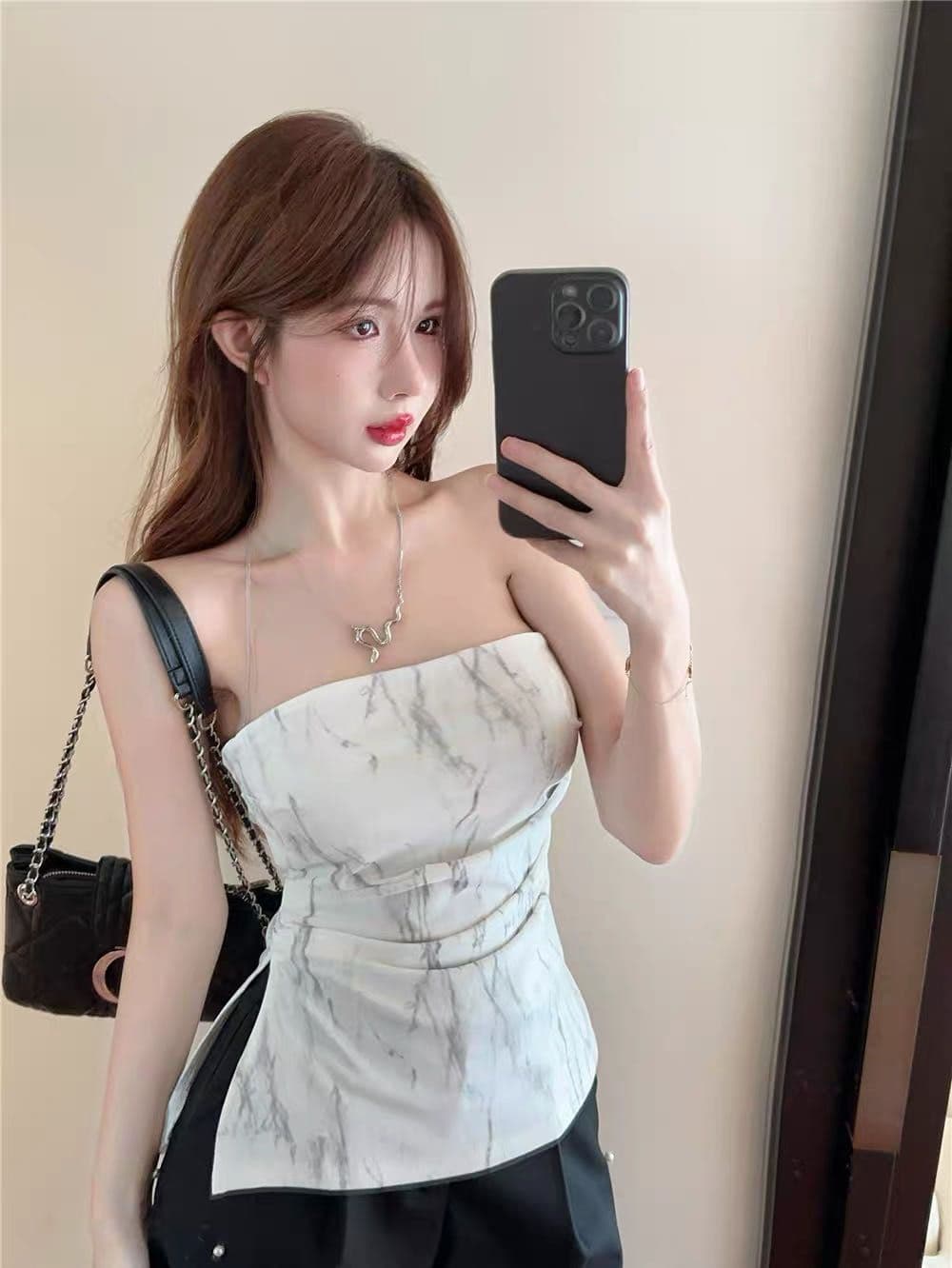 불규칙 트임 캐미솔 여름 태국 사람 스타일 작은 대중 달콤한 핫걸 오프숄더 튜브탑 맨위 포장 가슴 외출용 상세 이미지 23
