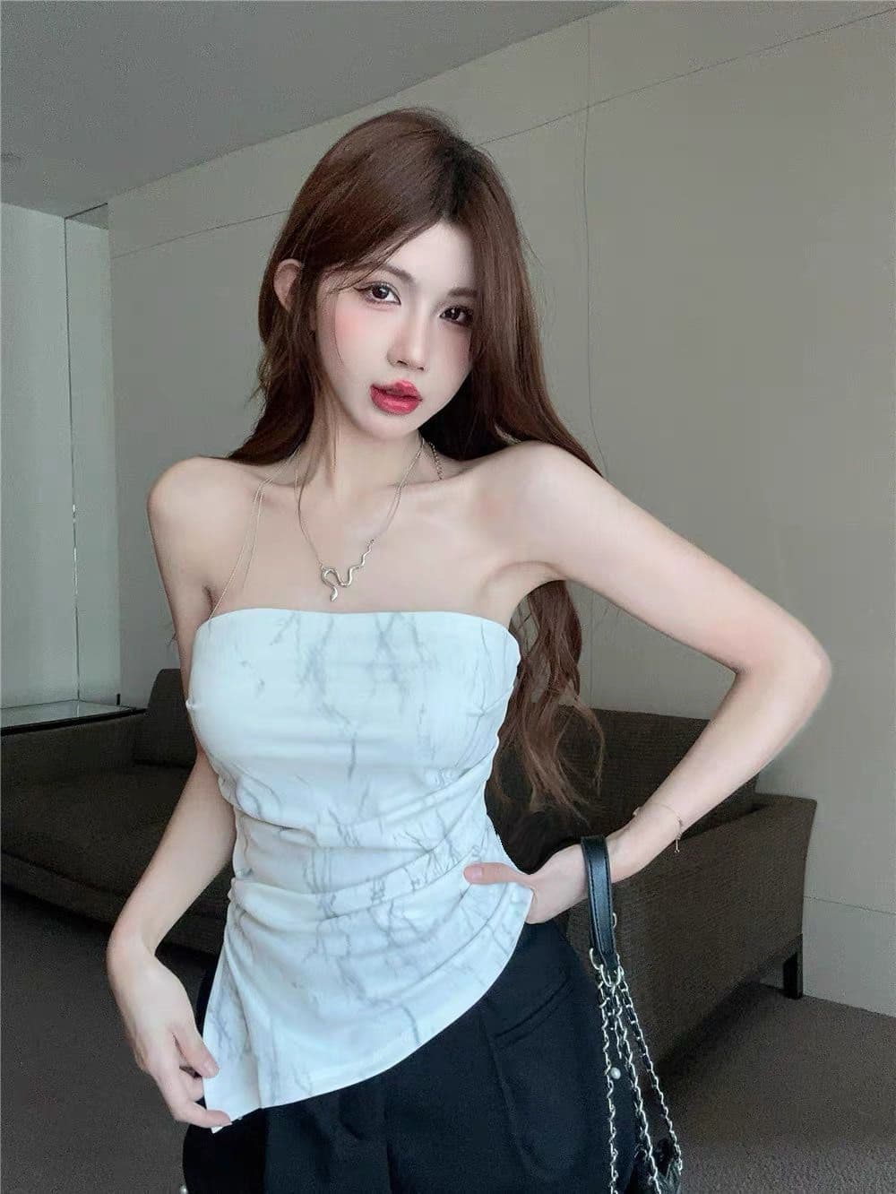 불규칙 트임 캐미솔 여름 태국 사람 스타일 작은 대중 달콤한 핫걸 오프숄더 튜브탑 맨위 포장 가슴 외출용 상세 이미지 24