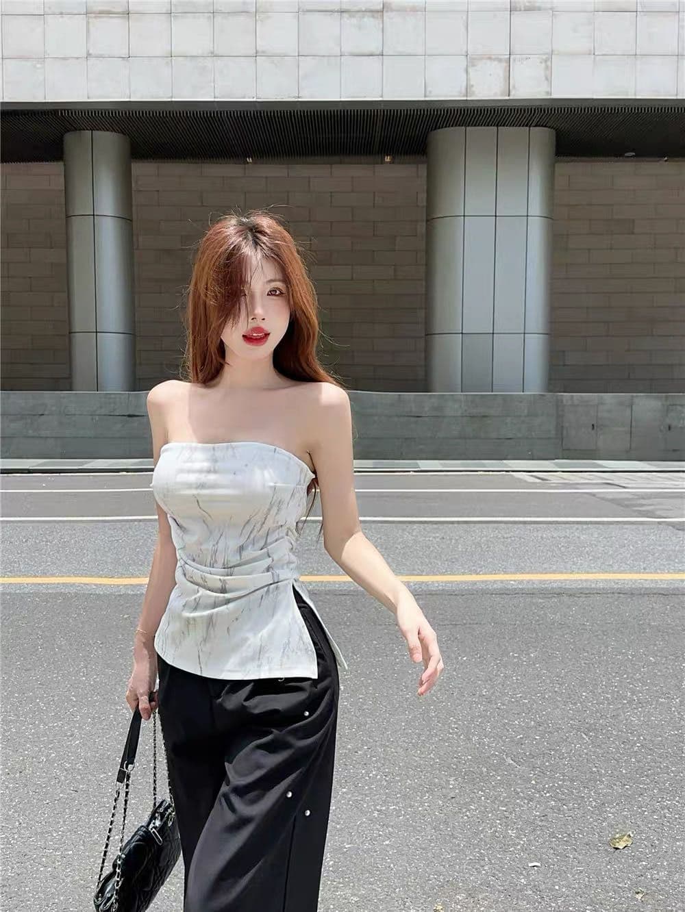 불규칙 트임 캐미솔 여름 태국 사람 스타일 작은 대중 달콤한 핫걸 오프숄더 튜브탑 맨위 포장 가슴 외출용 상세 이미지 28