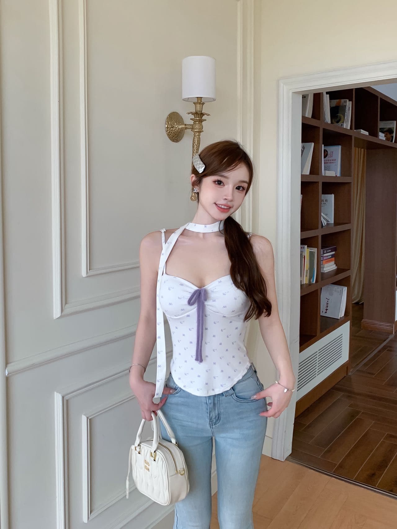 한 레이스업 가슴 패드 순수한 욕망 핫걸 꽃무늬 행침 목 슬립 아름다움 뒤로 좋은 어깨끈 슬림해 보이는 다용도 수 있습니다. 외출용 여성 조끼 상세 이미지 16