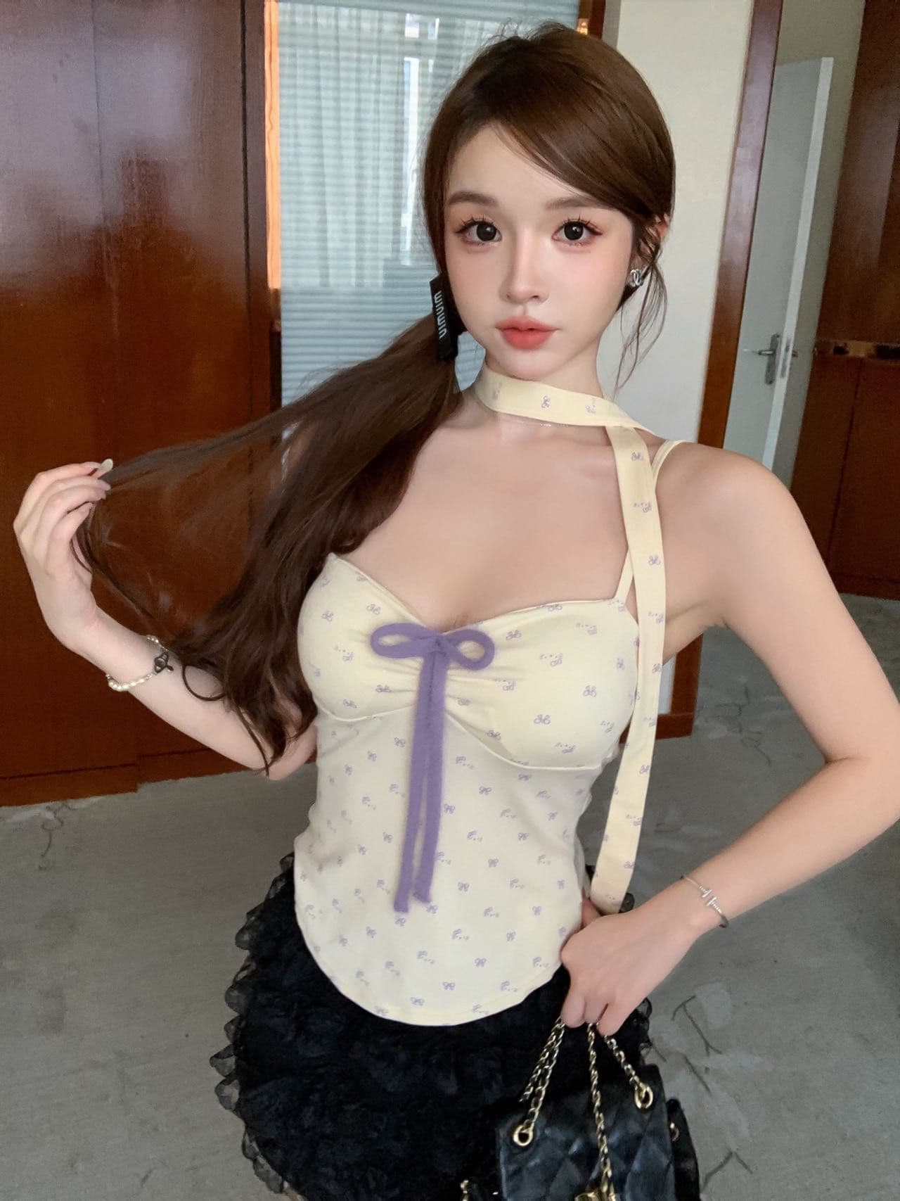 한 레이스업 가슴 패드 순수한 욕망 핫걸 꽃무늬 행침 목 슬립 아름다움 뒤로 좋은 어깨끈 슬림해 보이는 다용도 수 있습니다. 외출용 여성 조끼 상세 이미지 19
