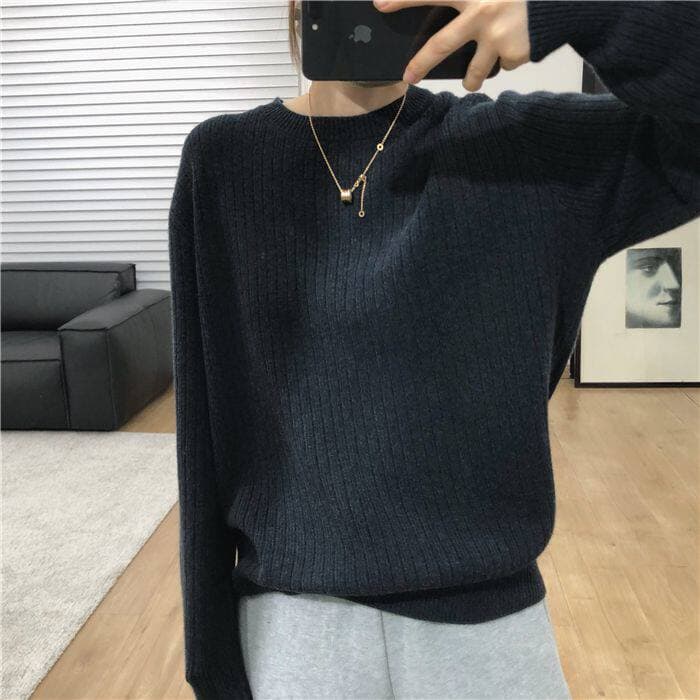 한 부서 느긋한 바람 가을 겨울 새로운 단색 부드러운 찹쌀 수직 구덩이 기사 라운드 넥 니트 스웨터 미니멀리즘 만나는 다용도 스웨터 트렌디 상세 이미지 17