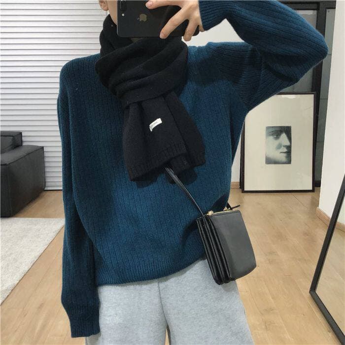 한 부서 느긋한 바람 가을 겨울 새로운 단색 부드러운 찹쌀 수직 구덩이 기사 라운드 넥 니트 스웨터 미니멀리즘 만나는 다용도 스웨터 트렌디 상세 이미지 20