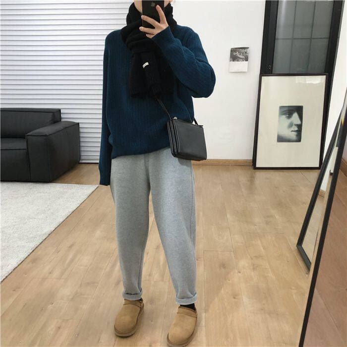 한 부서 느긋한 바람 가을 겨울 새로운 단색 부드러운 찹쌀 수직 구덩이 기사 라운드 넥 니트 스웨터 미니멀리즘 만나는 다용도 스웨터 트렌디 상세 이미지 29