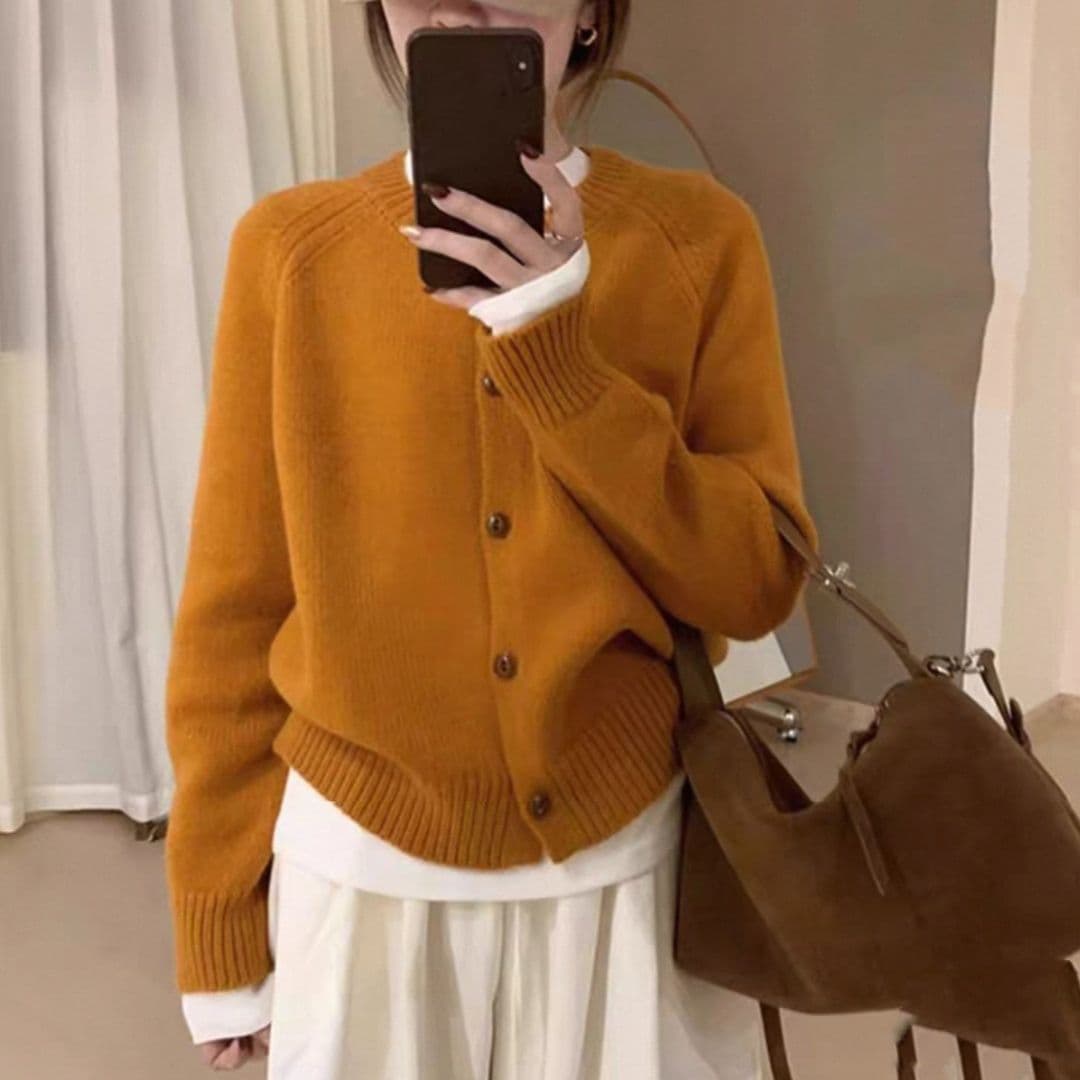 한 부서 가을 겨울 싱글 줄 버튼 단색 니트 스웨터 코트 오픈 가디건 느긋한 루즈핏 라운드 넥 가을 겨울 맨위 이미지 3