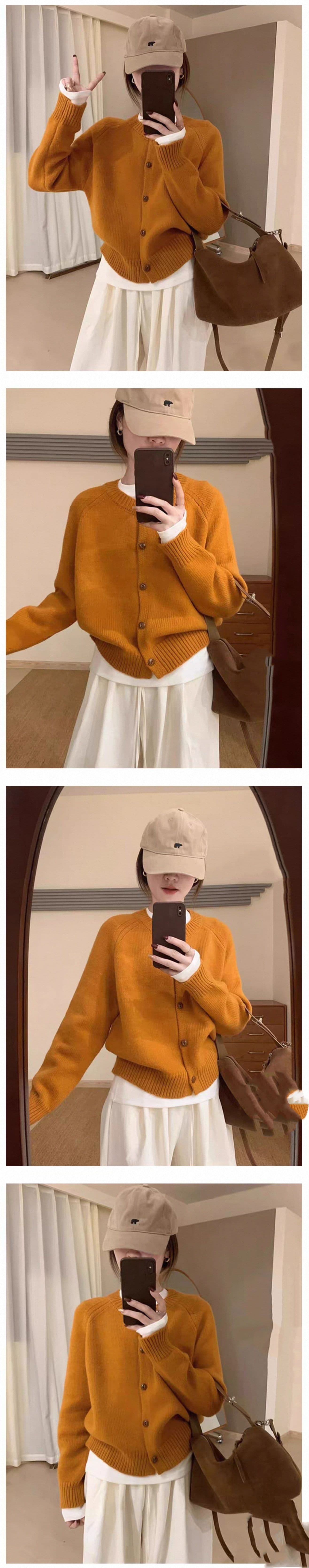 한 부서 가을 겨울 싱글 줄 버튼 단색 니트 스웨터 코트 오픈 가디건 느긋한 루즈핏 라운드 넥 가을 겨울 맨위 상세 이미지 6