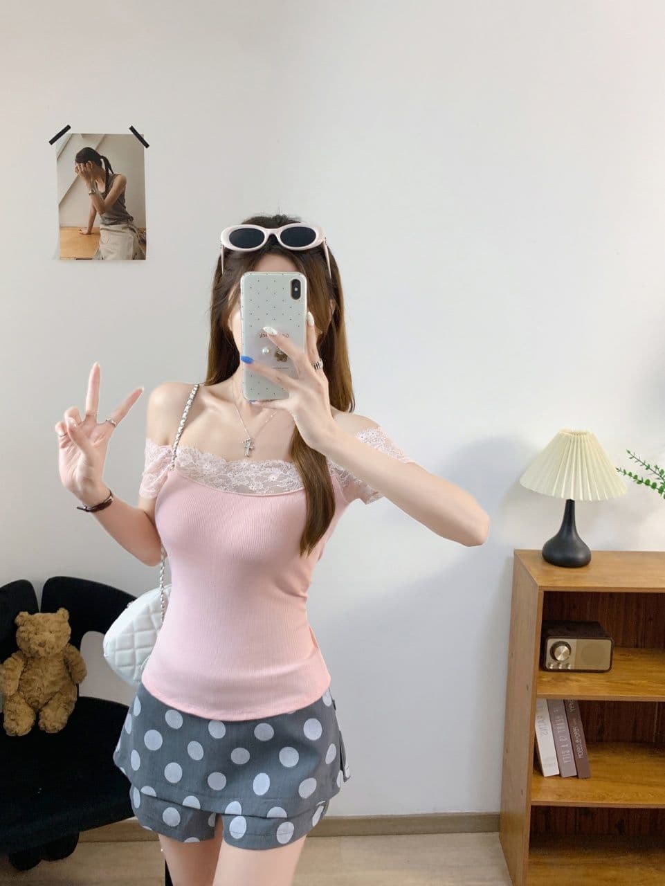 여름 새로운 순수한 욕망 바람 한 단어 오프숄더 레이스 조각 반팔 티셔츠 여성 몸매 가꾸기 원피스 벨트 가슴 패드 의류 상세 이미지 3