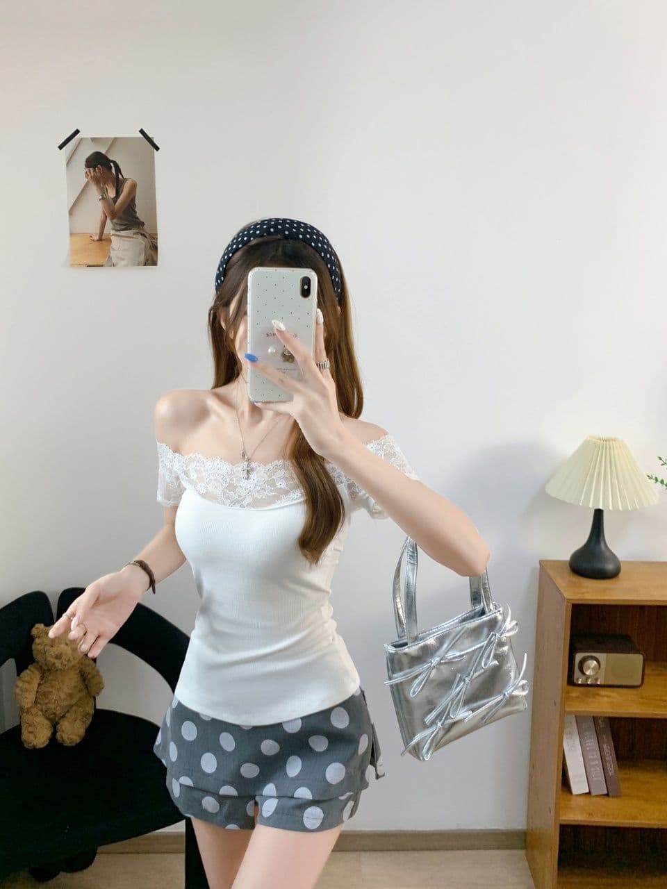 여름 새로운 순수한 욕망 바람 한 단어 오프숄더 레이스 조각 반팔 티셔츠 여성 몸매 가꾸기 원피스 벨트 가슴 패드 의류 상세 이미지 6