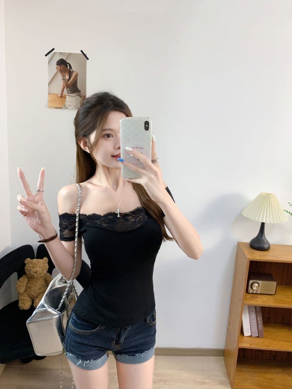 여름 새로운 순수한 욕망 바람 한 단어 오프숄더 레이스 조각 반팔 티셔츠 여성 몸매 가꾸기 원피스 벨트 가슴 패드 의류 상세 이미지 10