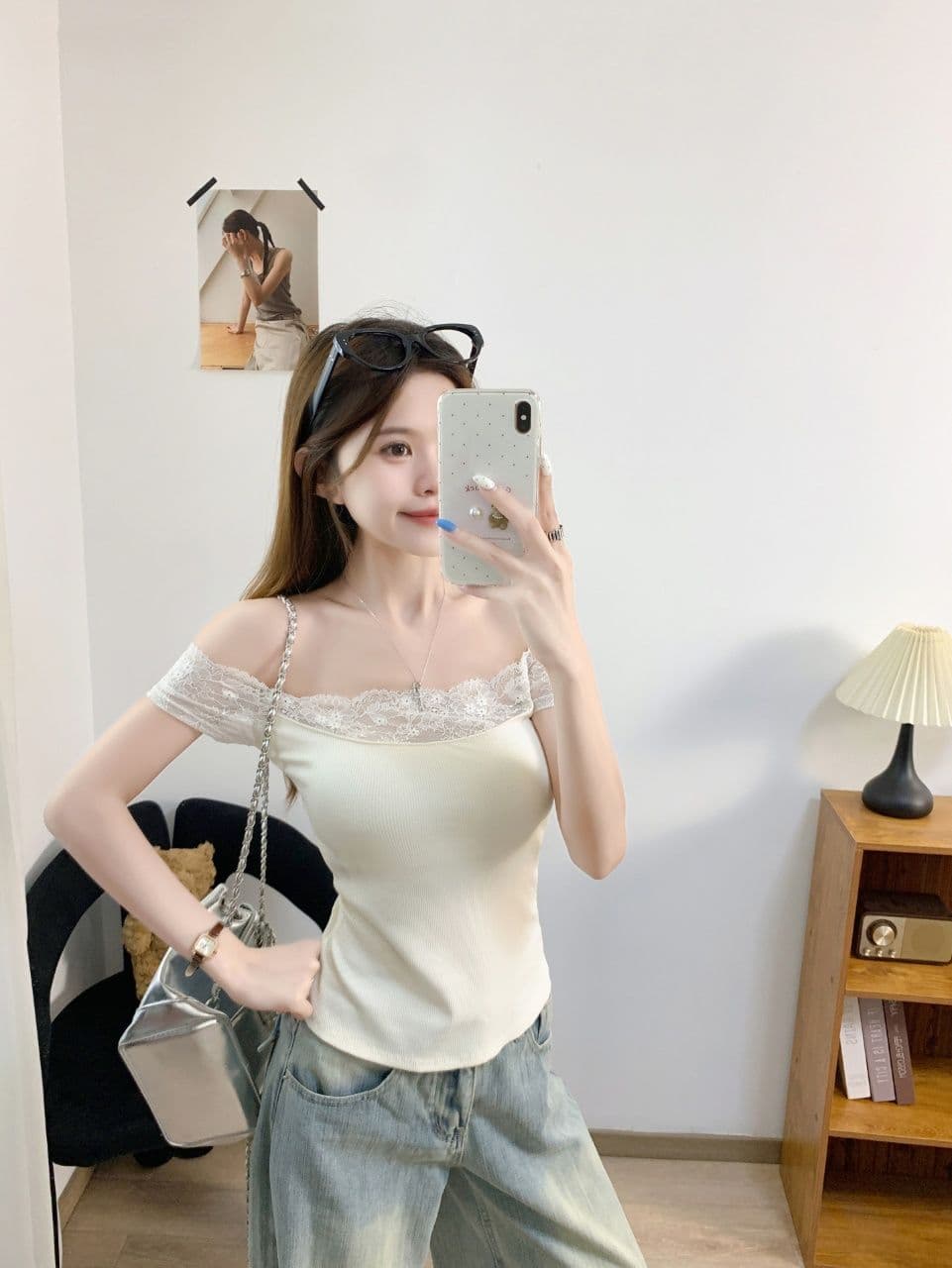 여름 새로운 순수한 욕망 바람 한 단어 오프숄더 레이스 조각 반팔 티셔츠 여성 몸매 가꾸기 원피스 벨트 가슴 패드 의류 상세 이미지 15