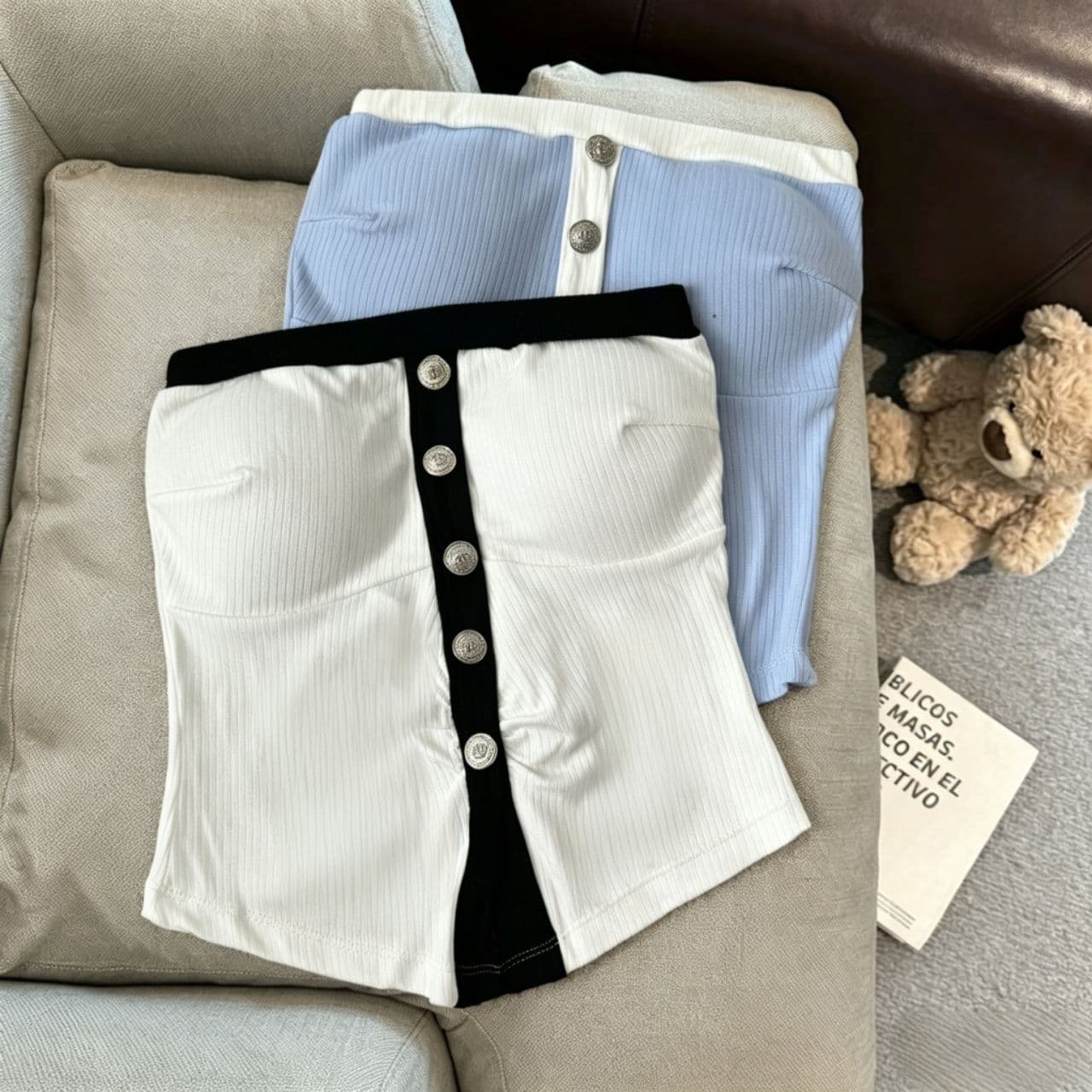 아메리칸 핫걸 바람 오프숄더 패치워크 색상 반팔 티셔츠 여성 여름 몸매 가꾸기 슬림해 보이는 벨트 가슴 패드 디자인 센스 쇼트 스타일 맨위 상세 이미지 9