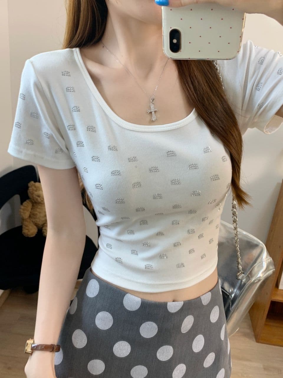 아메리칸 핫걸 바람 오프숄더 패치워크 색상 반팔 티셔츠 여성 여름 몸매 가꾸기 슬림해 보이는 벨트 가슴 패드 디자인 센스 쇼트 스타일 맨위 상세 이미지 16