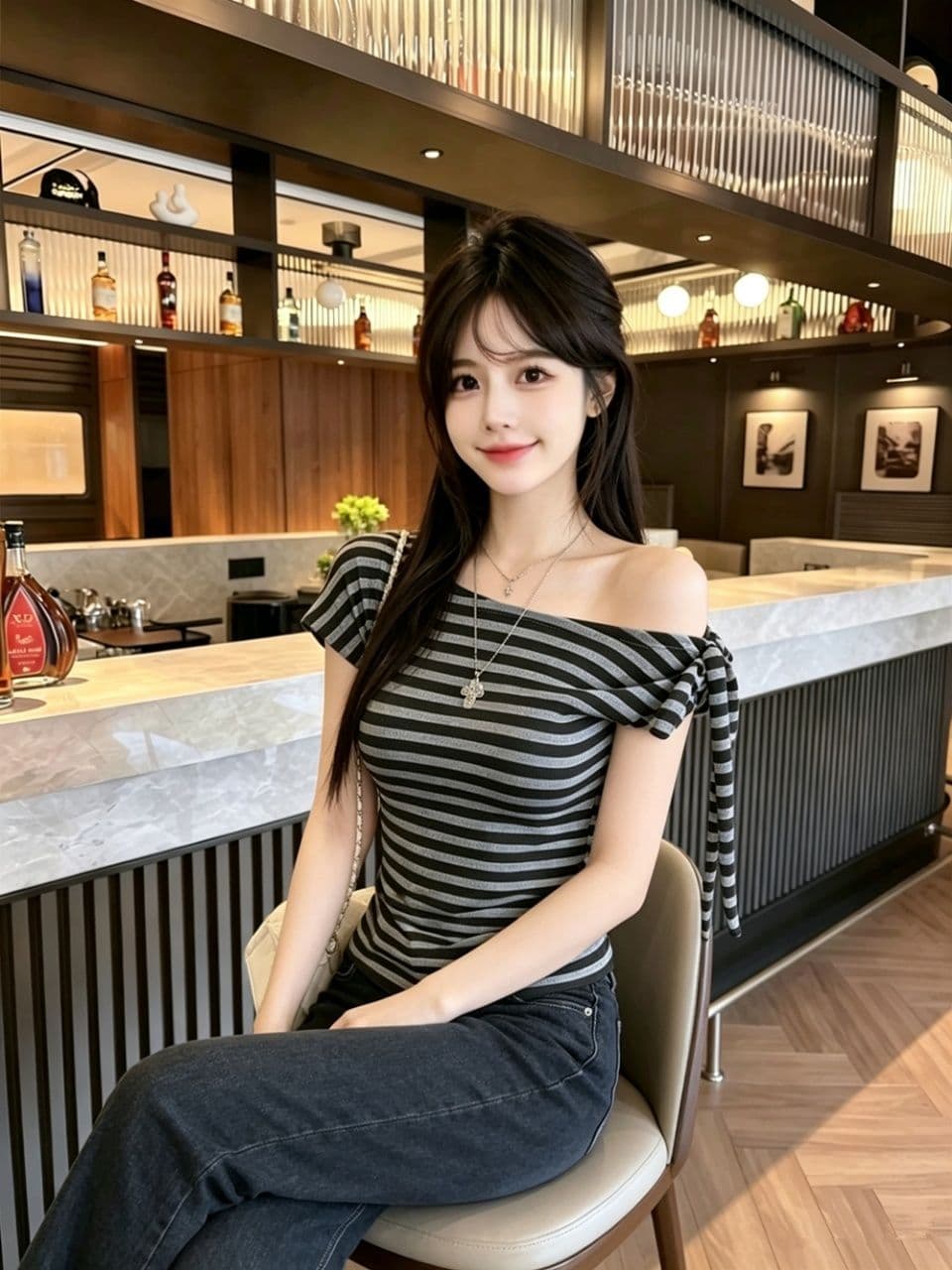 오프숄더 오프숄더 스트라이프 반팔 티셔츠 여성 여름 순수한 욕망 행침 목 리본 작은 셔츠 고유 한 아름다운 꼬집기 허리 위로 의류 상세 이미지 12
