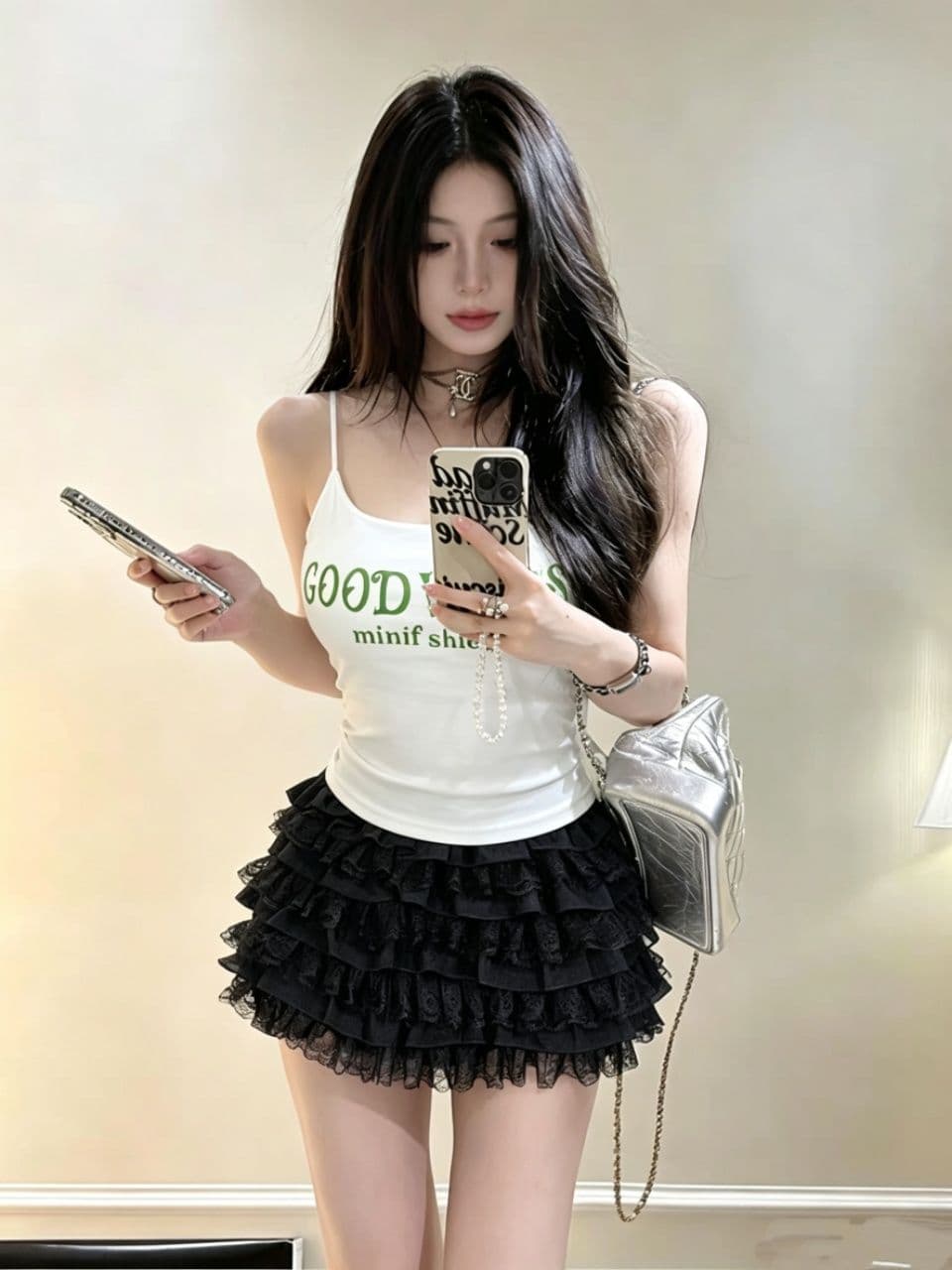 순수한 욕망 바람 알파벳 프린트 패치워크 좋은 어깨끈 조끼 몸매 가꾸기 원피스 벨트 가슴 패드 여성 슬립 여름 다용도 상세 이미지 7