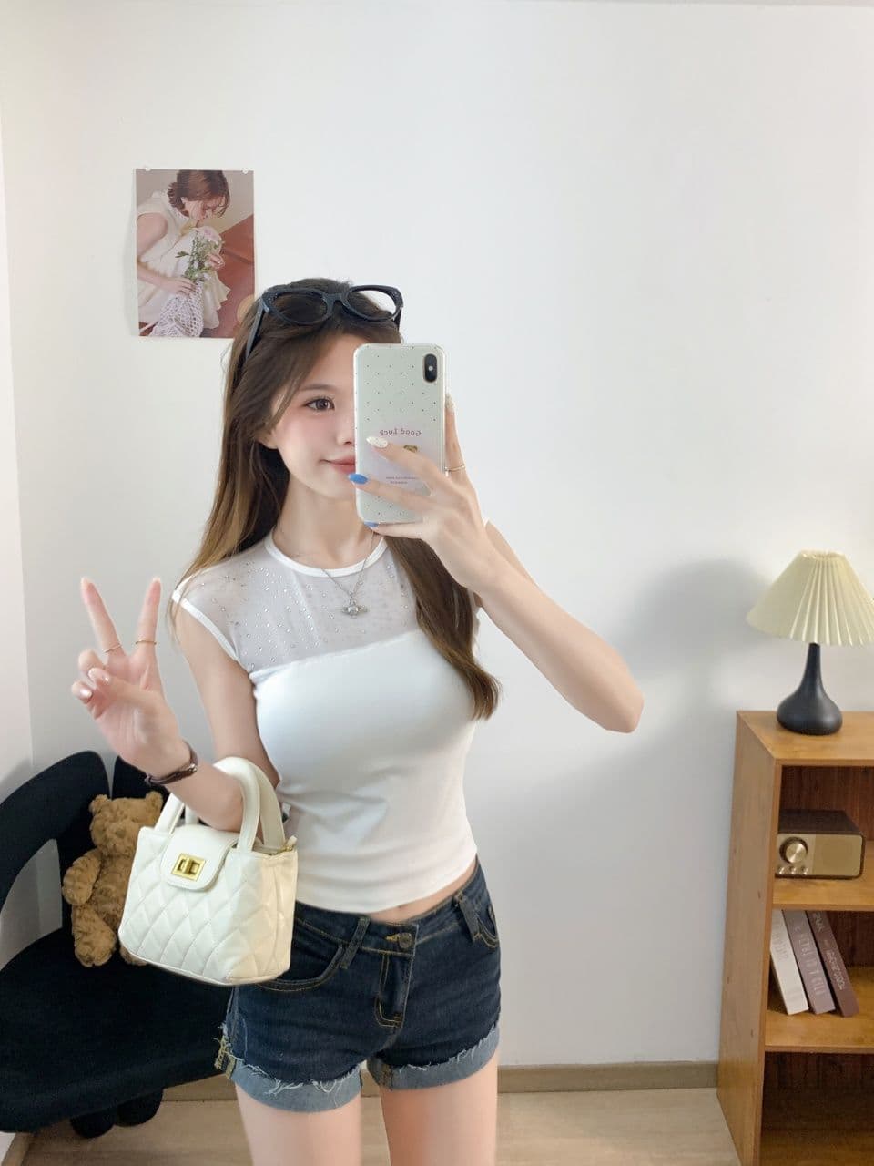 한 부서 핫픽스 망사 패치워크 민소매 티셔츠 여성 여름 순수한 욕망 바람 섹시함 품격 라운드 넥 몸매 가꾸기 슬림해 보이는 맨위 상세 이미지 16