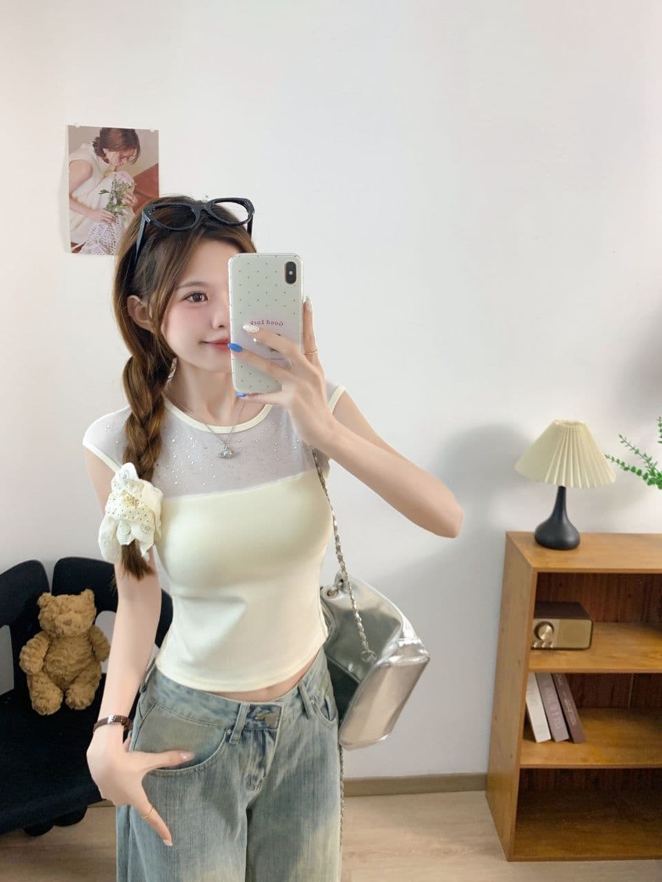 한 부서 핫픽스 망사 패치워크 민소매 티셔츠 여성 여름 순수한 욕망 바람 섹시함 품격 라운드 넥 몸매 가꾸기 슬림해 보이는 맨위 상세 이미지 20