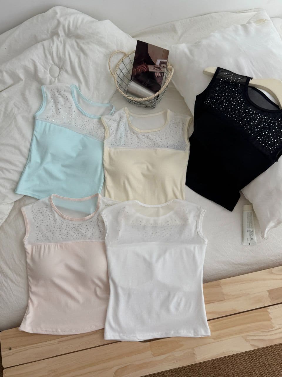 한 부서 핫픽스 망사 패치워크 민소매 티셔츠 여성 여름 순수한 욕망 바람 섹시함 품격 라운드 넥 몸매 가꾸기 슬림해 보이는 맨위 상세 이미지 22