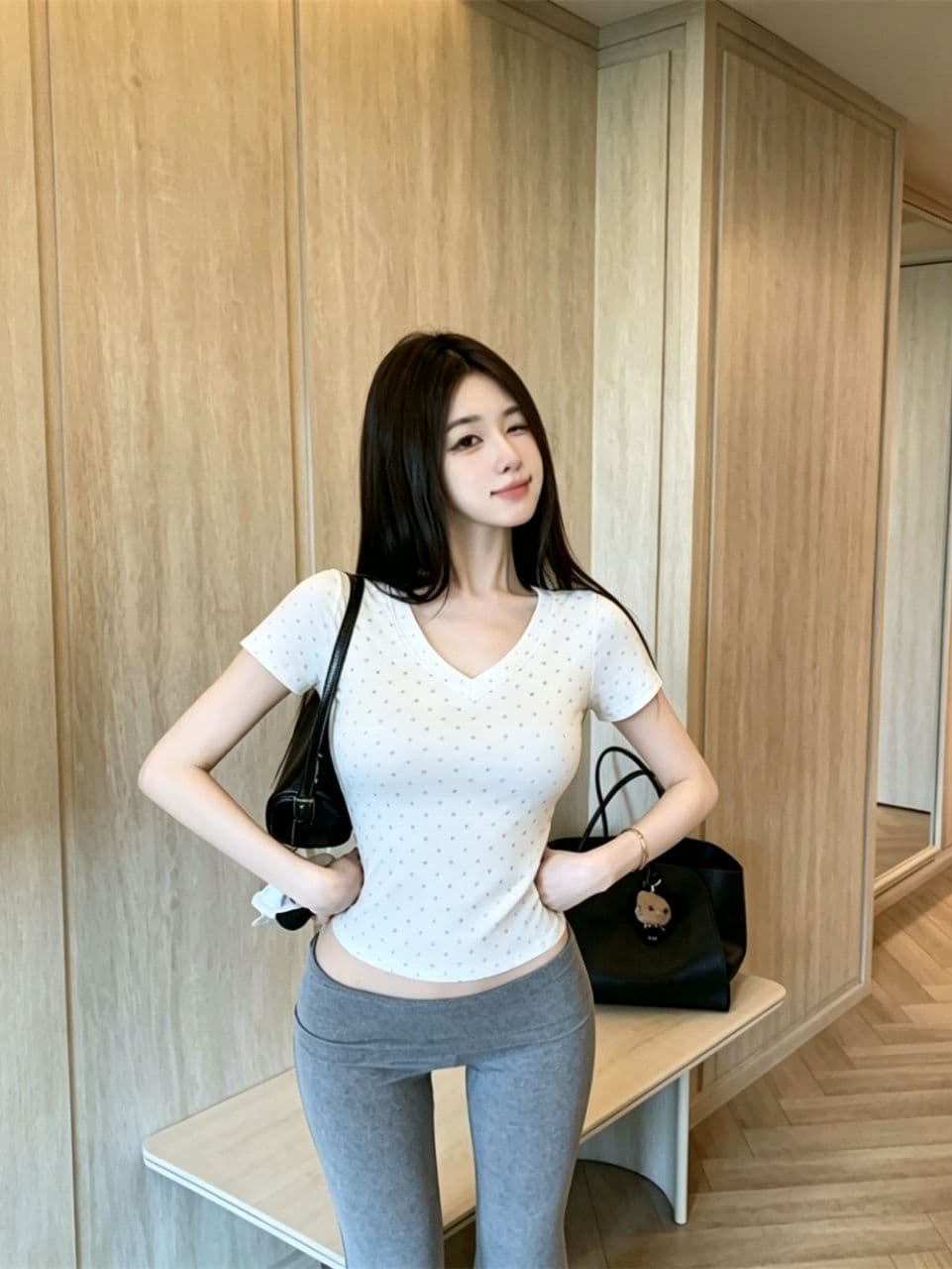 여름 새로운 순수한 욕망 바람 도트 무늬 프린트 패치워크 반팔 티셔츠 여성 몸매 가꾸기 슬림해 보이는 원피스 벨트 가슴 패드 의류 상세 이미지 20