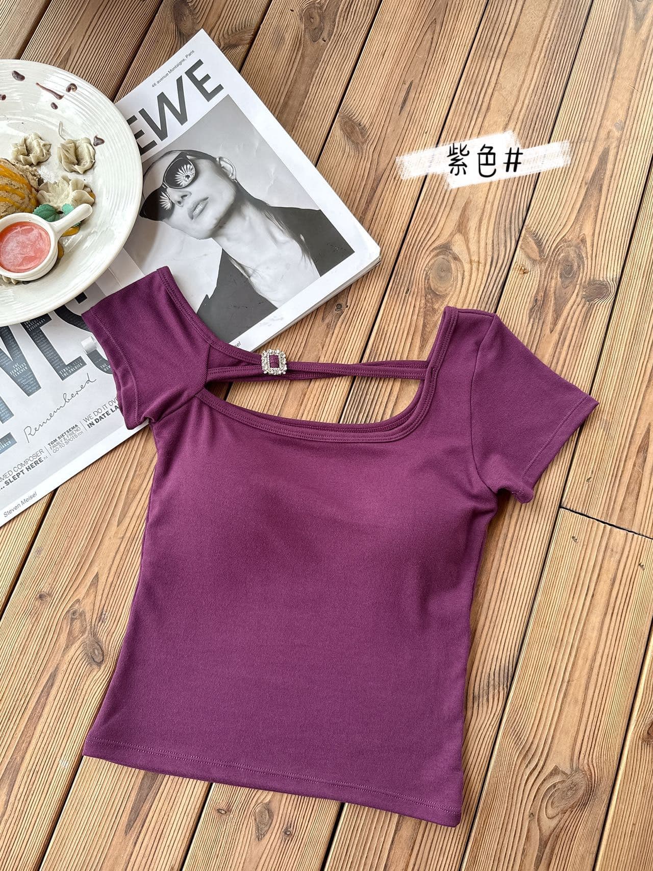 오프숄더 아름다움 멜빵 가슴 패드 반팔 t 셔츠 여성 봄 여름 작은 대중 디자인 센스 순수한 욕망 몸매 가꾸기 슬림해 보이는 인사이드 잡아라. 의류 상세 이미지 24