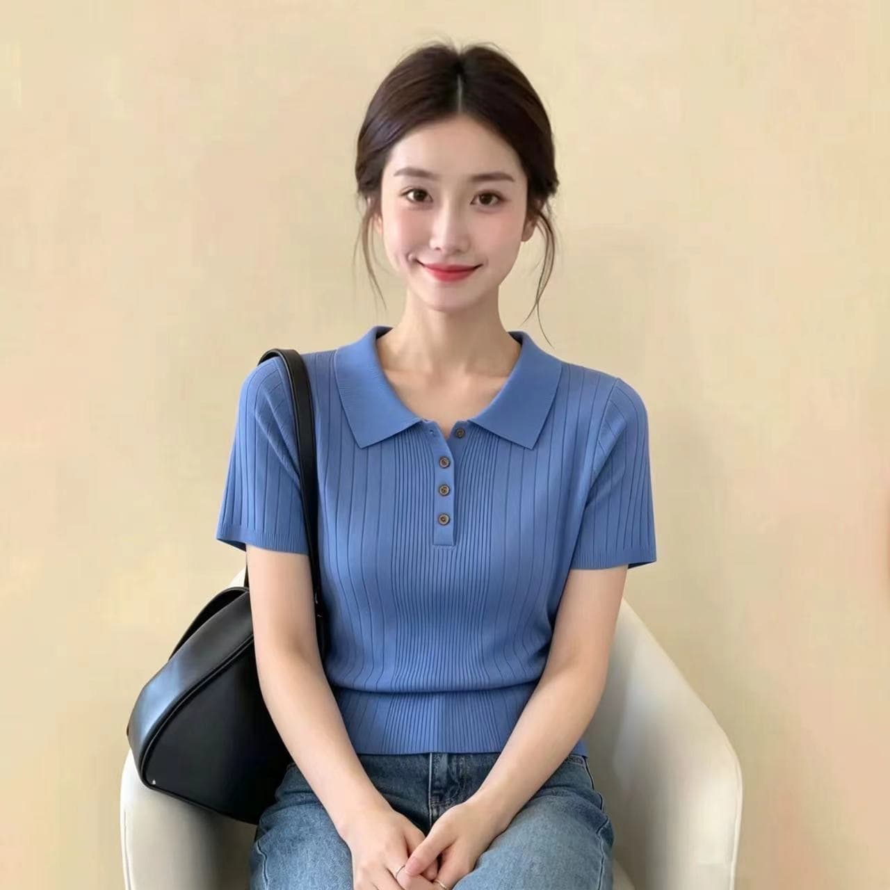 한 부서 미니멀리즘 느긋한 바람 니트 스웨터 반팔 여름 새로운 고급 센스 슬림해 보이는 다용도 맨위 여성