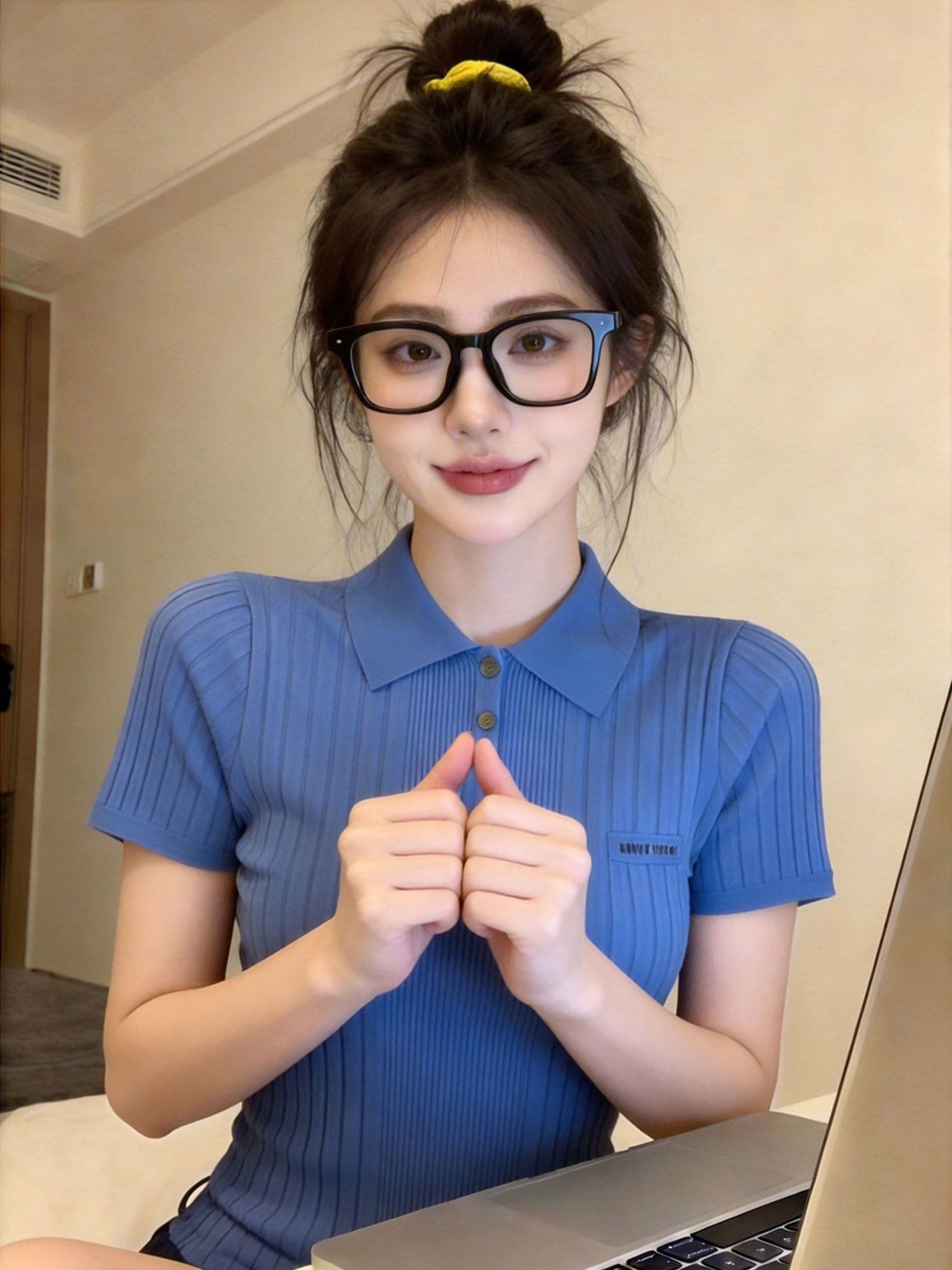 디스플레이 화이트 톰 글 래 원인 블루 폴로 칼라 맨위 수직 질감 몸매 가꾸기 반팔 반 개방 버클 미니멀리즘 출퇴근 니트 t 셔츠 상세 이미지 5