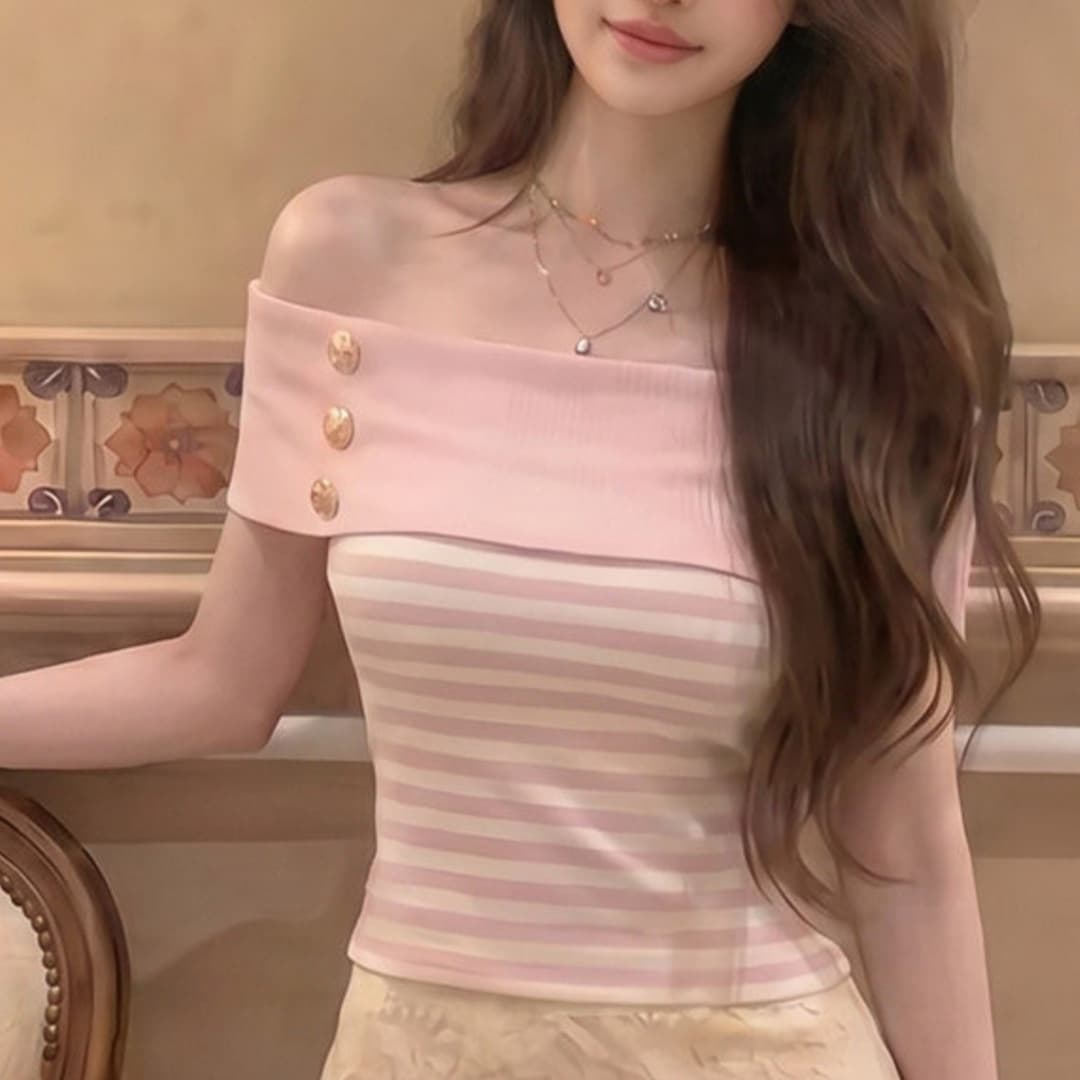 달콤한 스타일 품격 슬림해 보이는 디자인 센스 V넥 티셔츠 2026 여름 새로운 패션 다용도 루즈핏 반팔 맨위 여성 상세 이미지 4