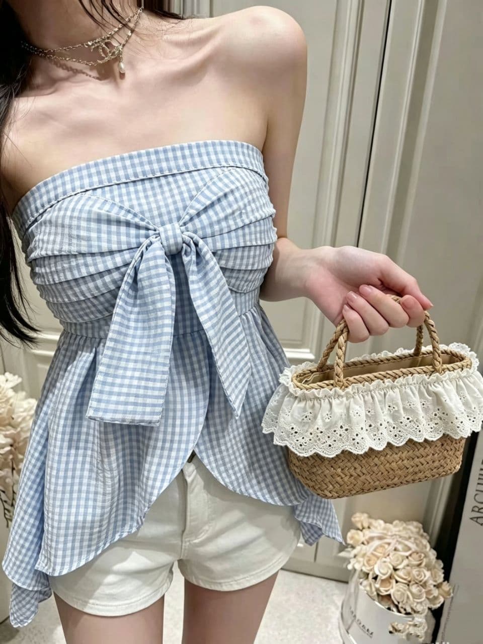 순수한 욕망 핫걸 행침 목 작은 조끼 디자인 센스 패션 품격 아름다운 허리 수축 튜브탑 백리스 맨위 외출용 여름 상세 이미지 1