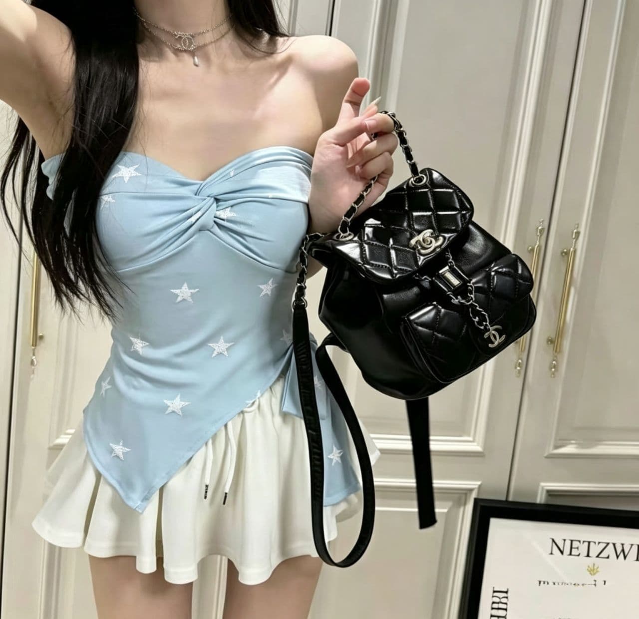 순수한 욕망 핫걸 바람 나비 매듭 튜브탑 조끼 여성 파란색 별 비틀림 디자인 몸매 가꾸기 허리 수축 슬립 맨위 상세 이미지 1