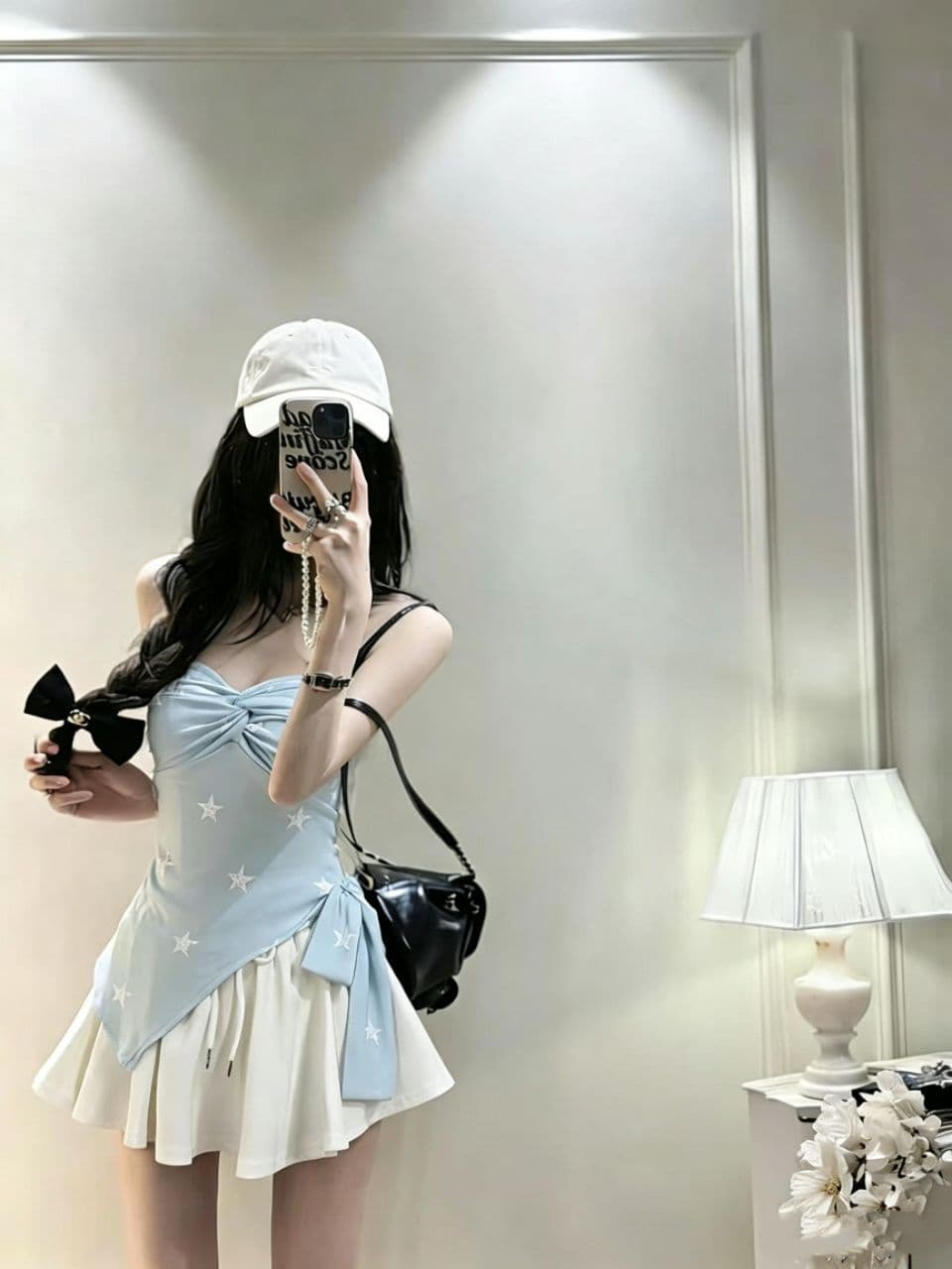 순수한 욕망 핫걸 바람 나비 매듭 튜브탑 조끼 여성 파란색 별 비틀림 디자인 몸매 가꾸기 허리 수축 슬립 맨위 상세 이미지 4