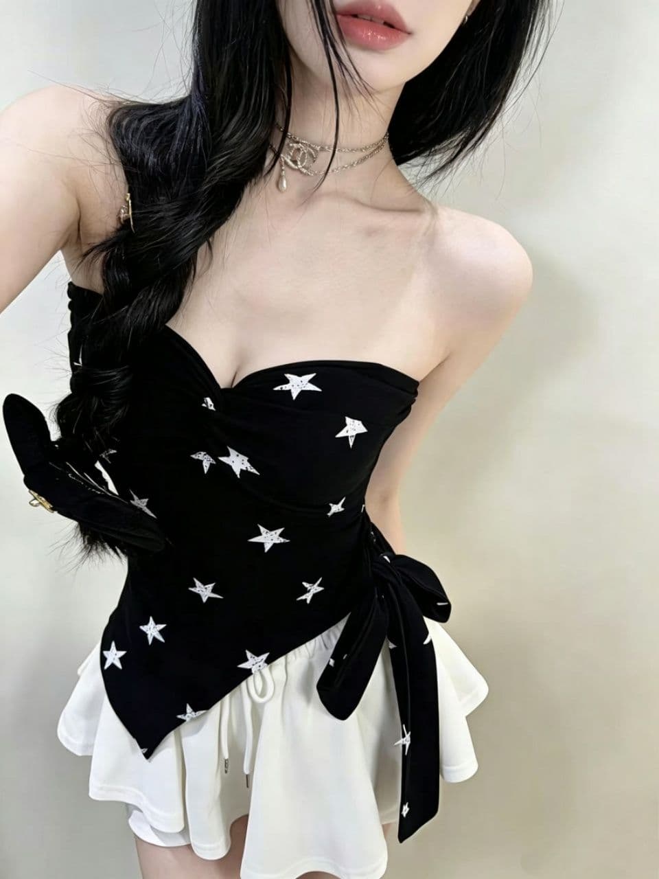 순수한 욕망 핫걸 바람 나비 매듭 튜브탑 조끼 여성 파란색 별 비틀림 디자인 몸매 가꾸기 허리 수축 슬립 맨위 상세 이미지 11