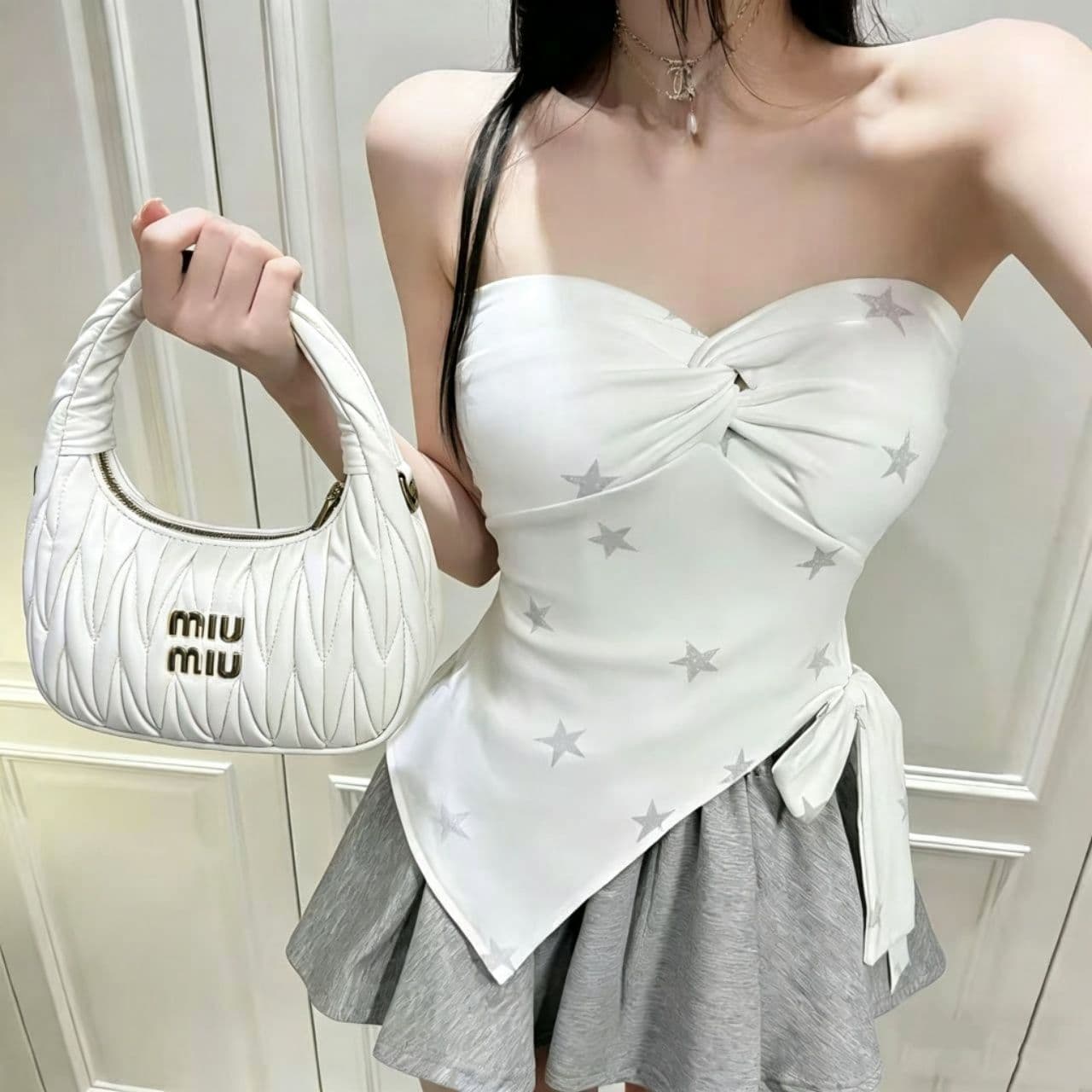 순수한 욕망 핫걸 바람 나비 매듭 튜브탑 조끼 여성 파란색 별 비틀림 디자인 몸매 가꾸기 허리 수축 슬립 맨위 상세 이미지 16