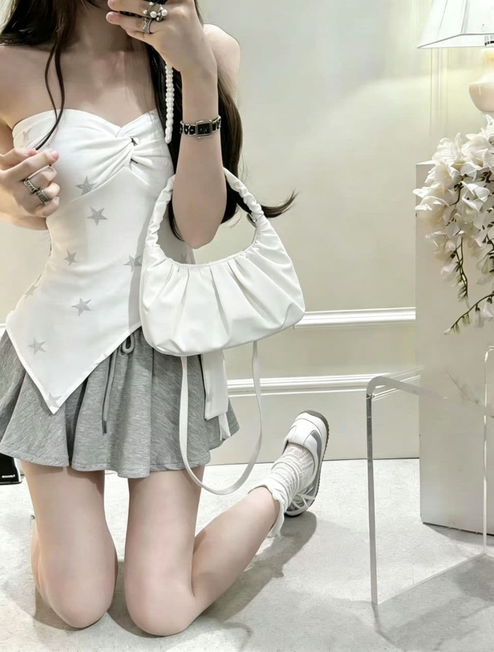 순수한 욕망 핫걸 바람 나비 매듭 튜브탑 조끼 여성 파란색 별 비틀림 디자인 몸매 가꾸기 허리 수축 슬립 맨위 상세 이미지 19