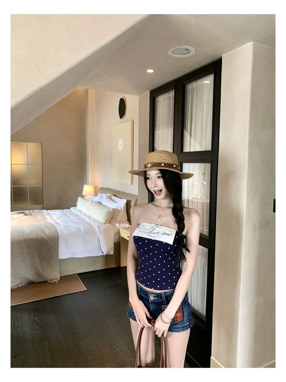 섹시함 도트 무늬 알파벳 프린트 배색 튜브탑 조끼 여성 여름 벨트 가슴 패드 몸매 가꾸기 슬림해 보이는 핫걸 바람 맨위 트렌디 상세 이미지 2