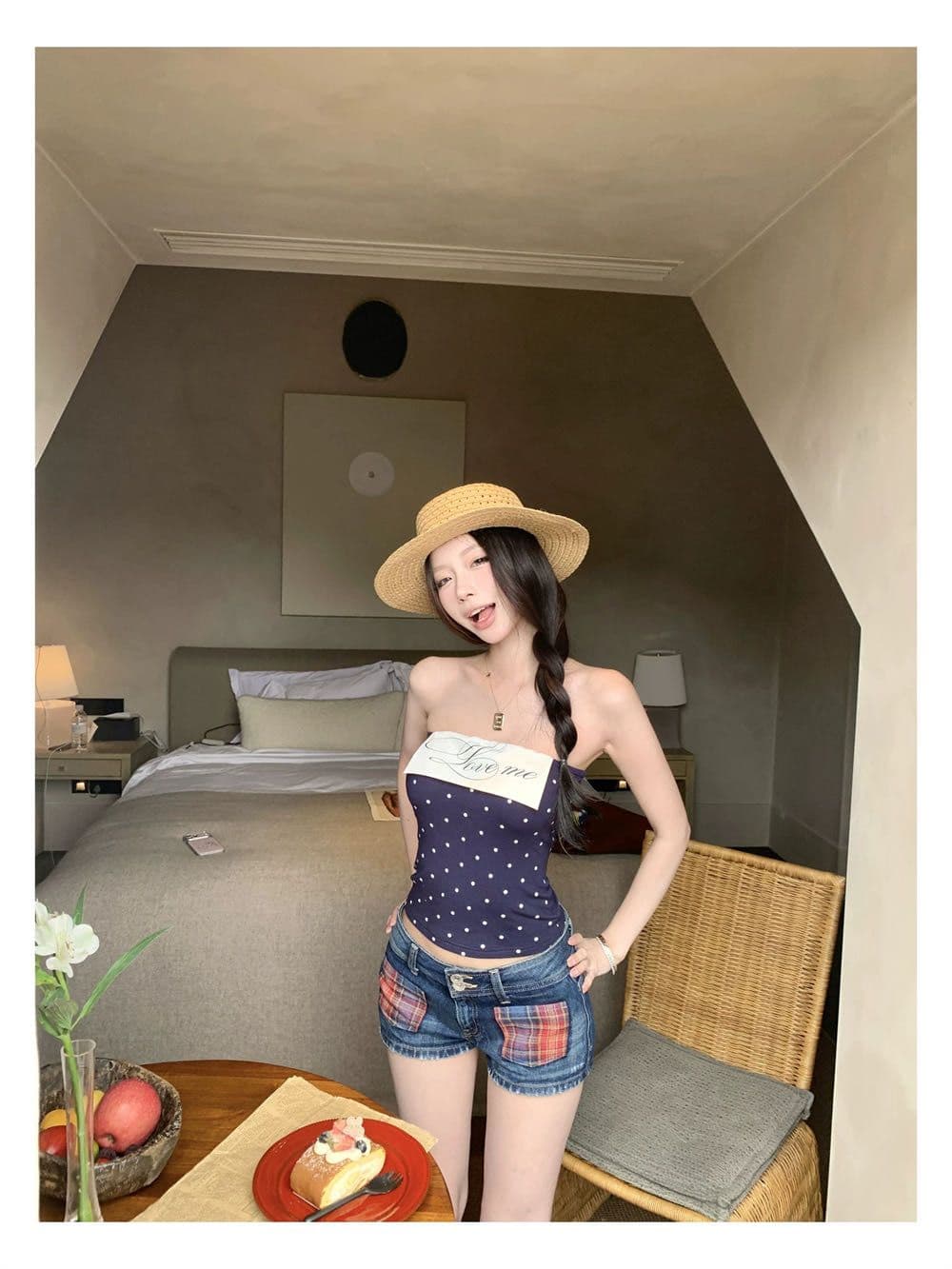 섹시함 도트 무늬 알파벳 프린트 배색 튜브탑 조끼 여성 여름 벨트 가슴 패드 몸매 가꾸기 슬림해 보이는 핫걸 바람 맨위 트렌디 상세 이미지 6