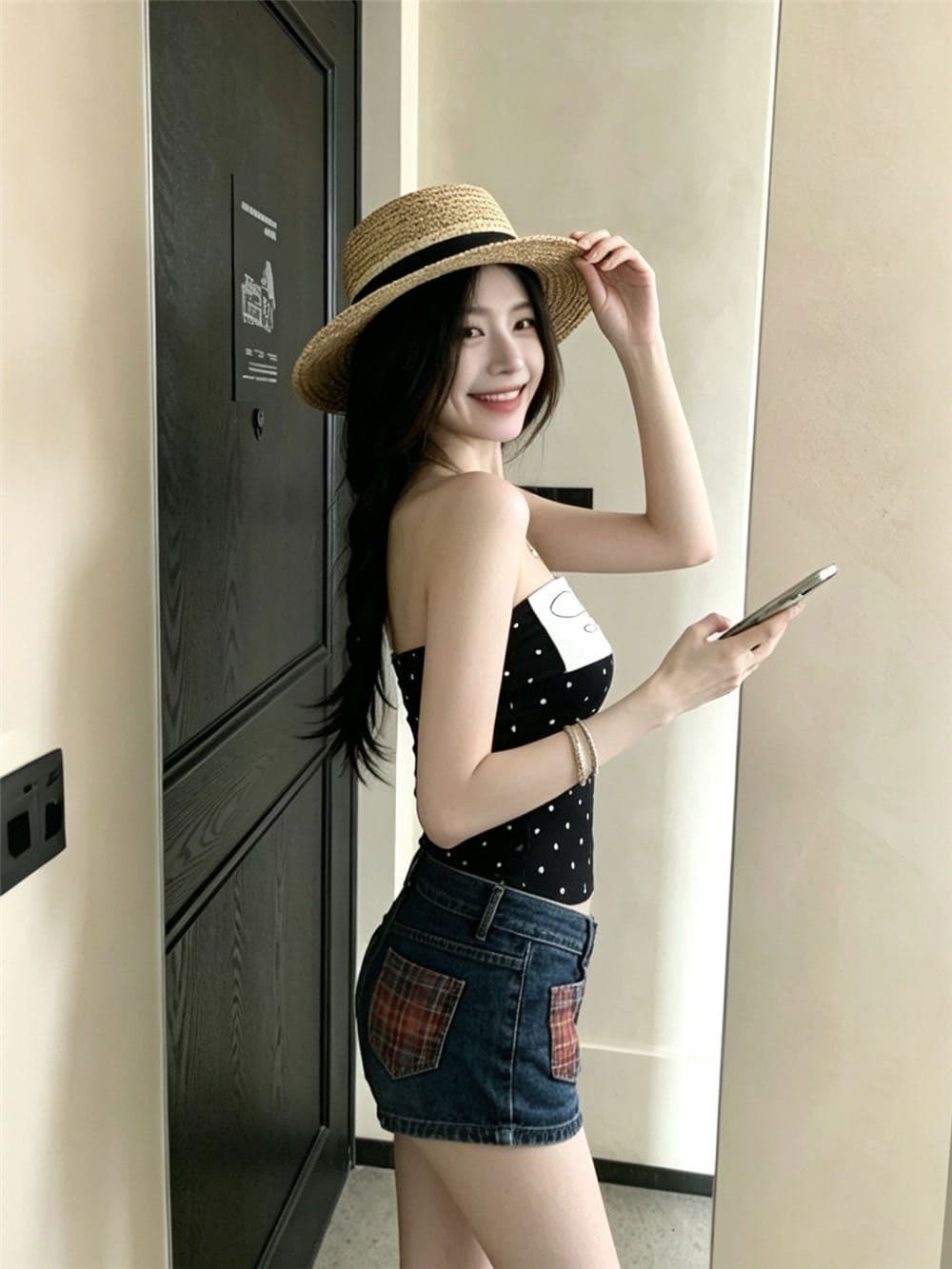 섹시함 도트 무늬 알파벳 프린트 배색 튜브탑 조끼 여성 여름 벨트 가슴 패드 몸매 가꾸기 슬림해 보이는 핫걸 바람 맨위 트렌디 상세 이미지 19
